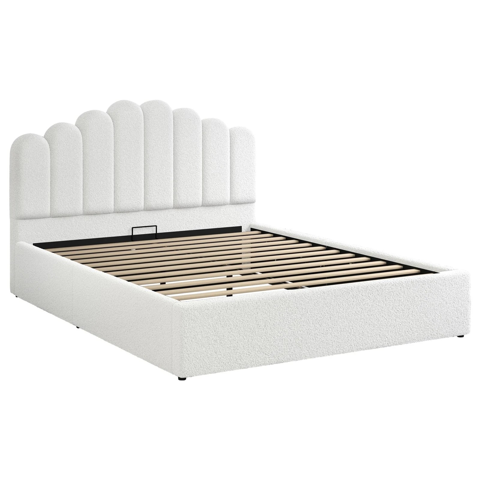9 Alfordson Bed Frame Double Size Gas Lift Storage Base Wooden Boucle Milton - White, 9 of 10