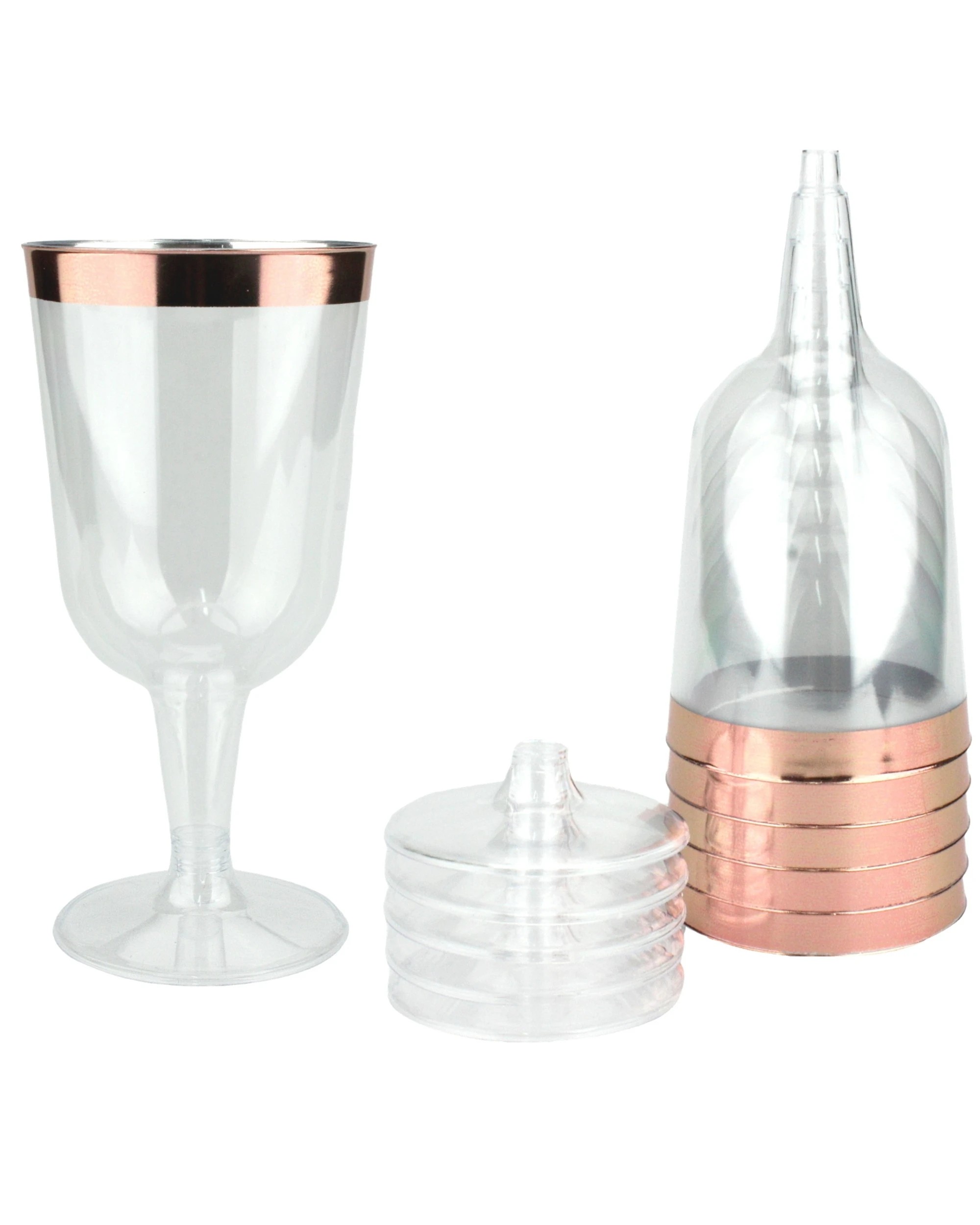 1 Partyware Rose Gold Trim Plastic Wine Glasses 210ml Pack of 6 - Rose Gold, 1 of 1