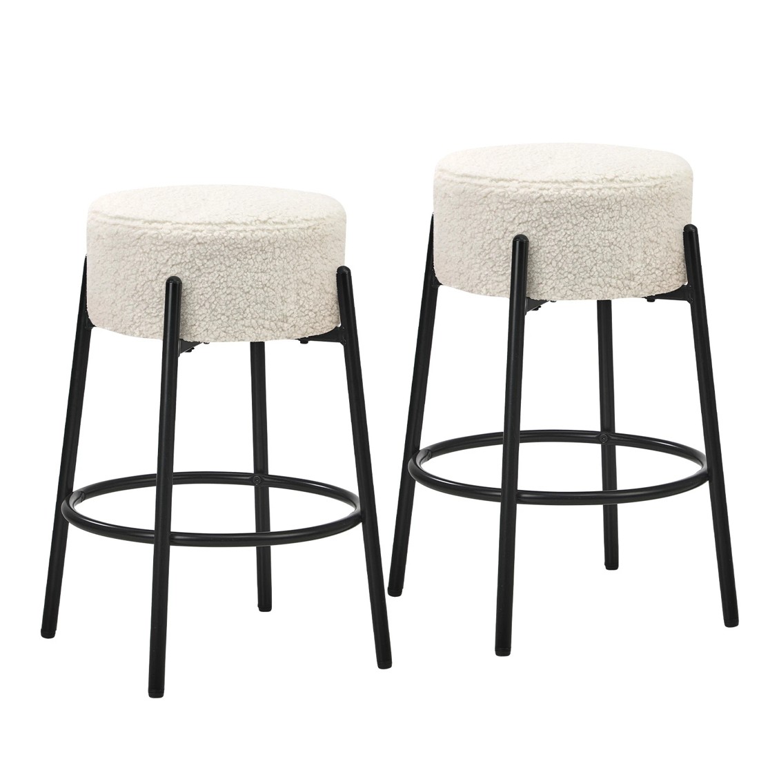 1 Oikiture 2x Bar Stools Kitchen Dining Chair Round Stool Boucle Fabric
 - White, 1 of 10
