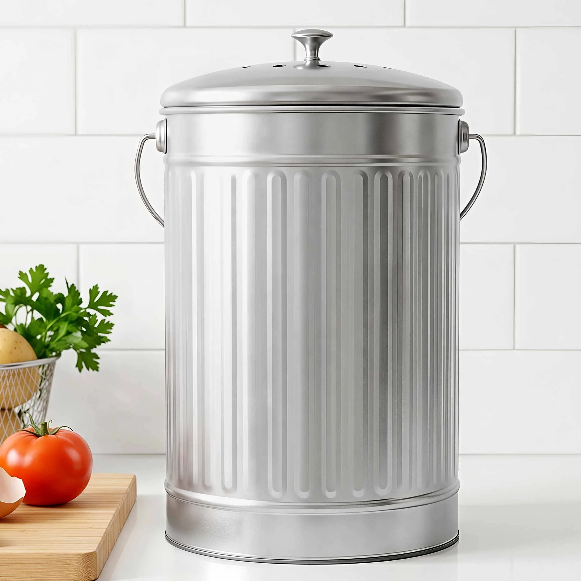 8 Gardeon Kitchen Compost Bin 6L Food Waste Bin - Silver, 8 of 8