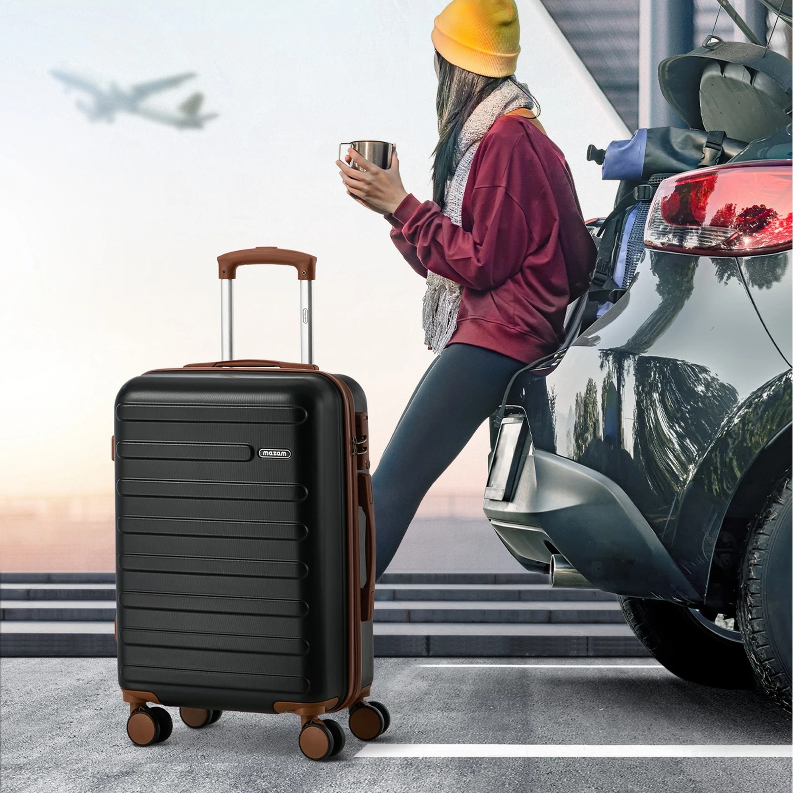 4 Mazam 3PCS Luggage Suitcase Trolley Set TSA Lock Hard Shell Case - Black, 4 of 10