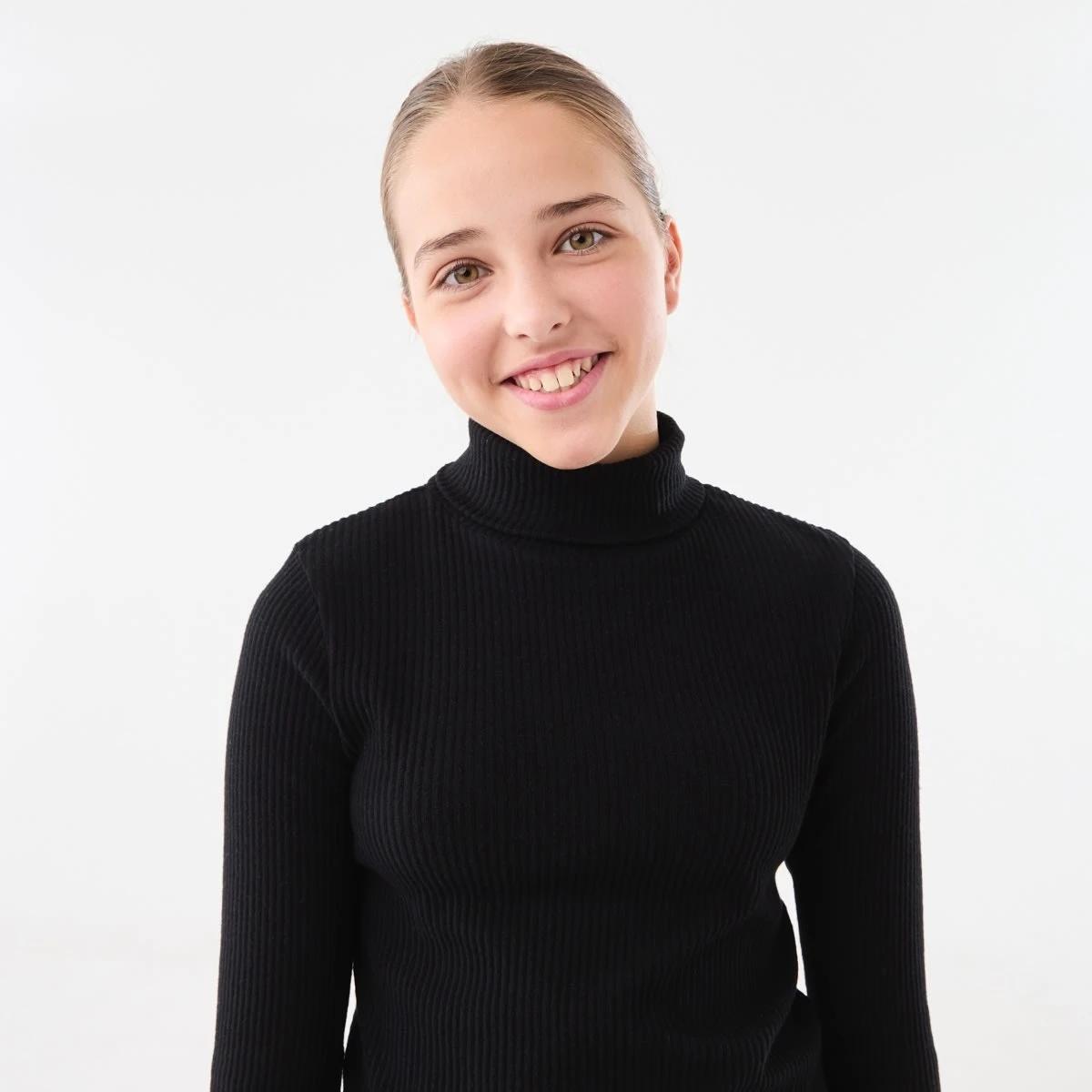 3 Long Sleeve Rib Skivvy Top Black, 3 of 8