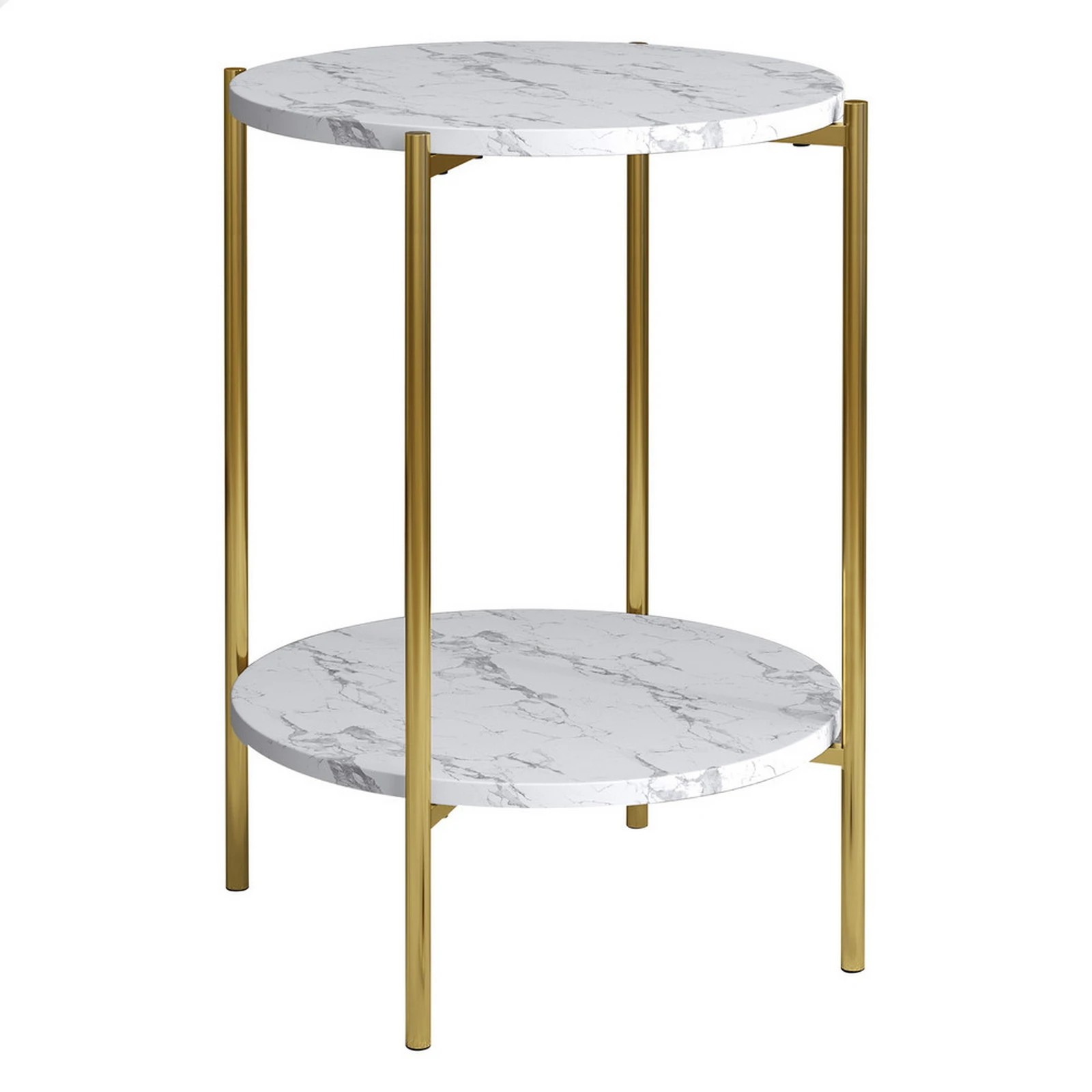 1 Alfordson Side Table Bedside Table Sofa End Nightstand Marble Shelf - Gold, 1 of 7