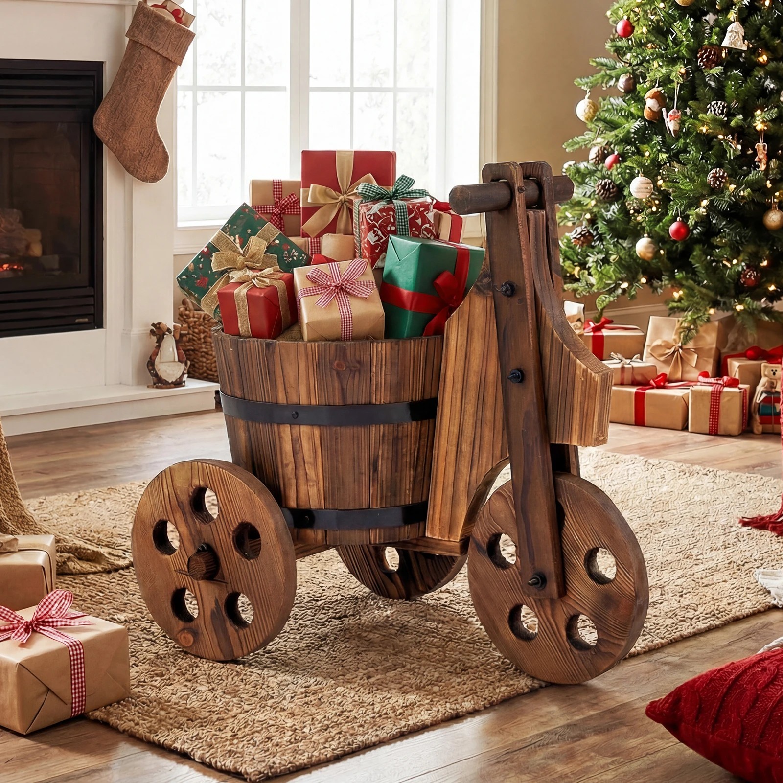 2 Costway Flower Cart Rustic Wood Tricycle Planter Indoor Outdoor 3 Wheel Barrow Patio, 2 of 2