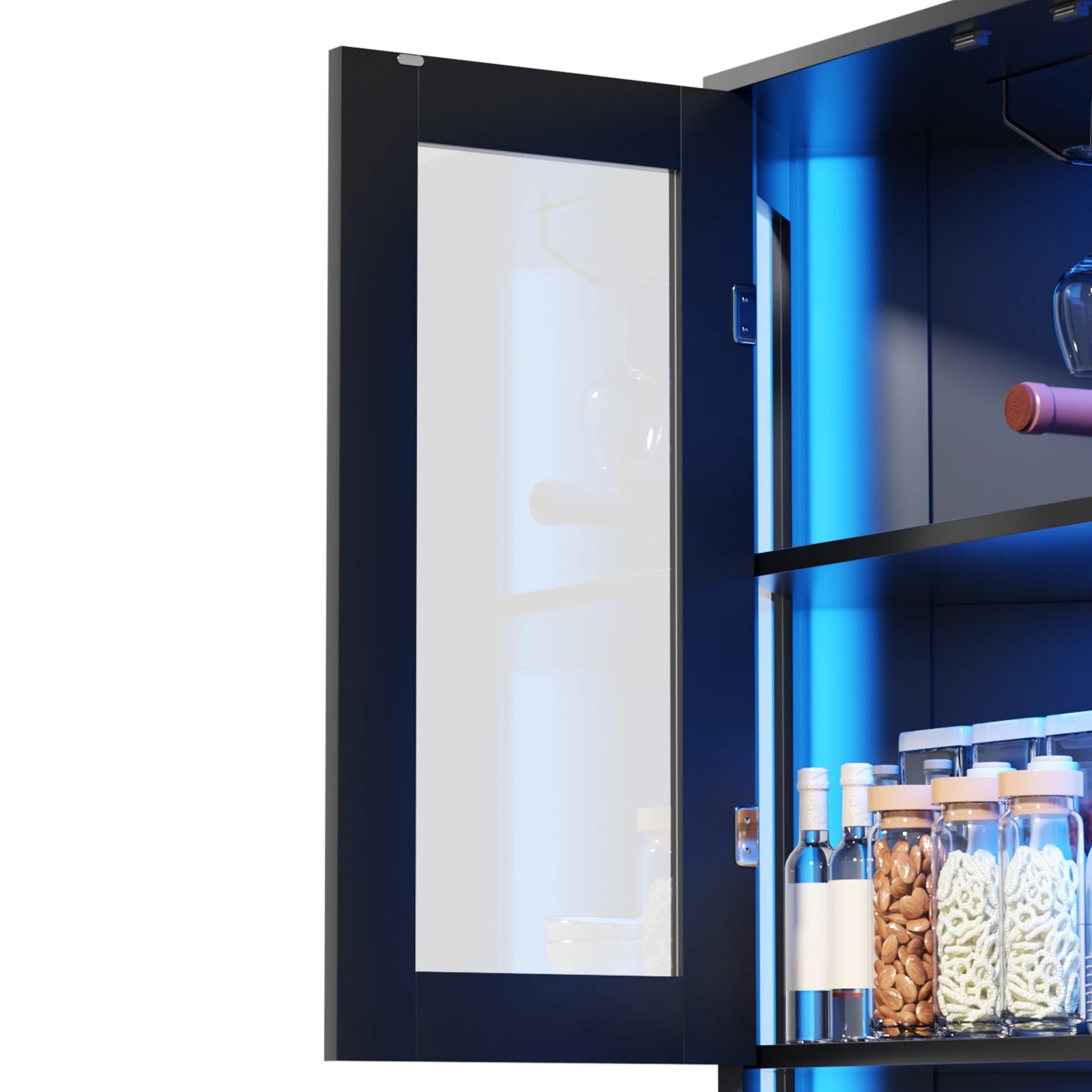 7 Advwin 5-Tier Corner Glass Wine Bar Cabinet with LED Lights Built-In Wine Glass Rack - Black, 7 of 9