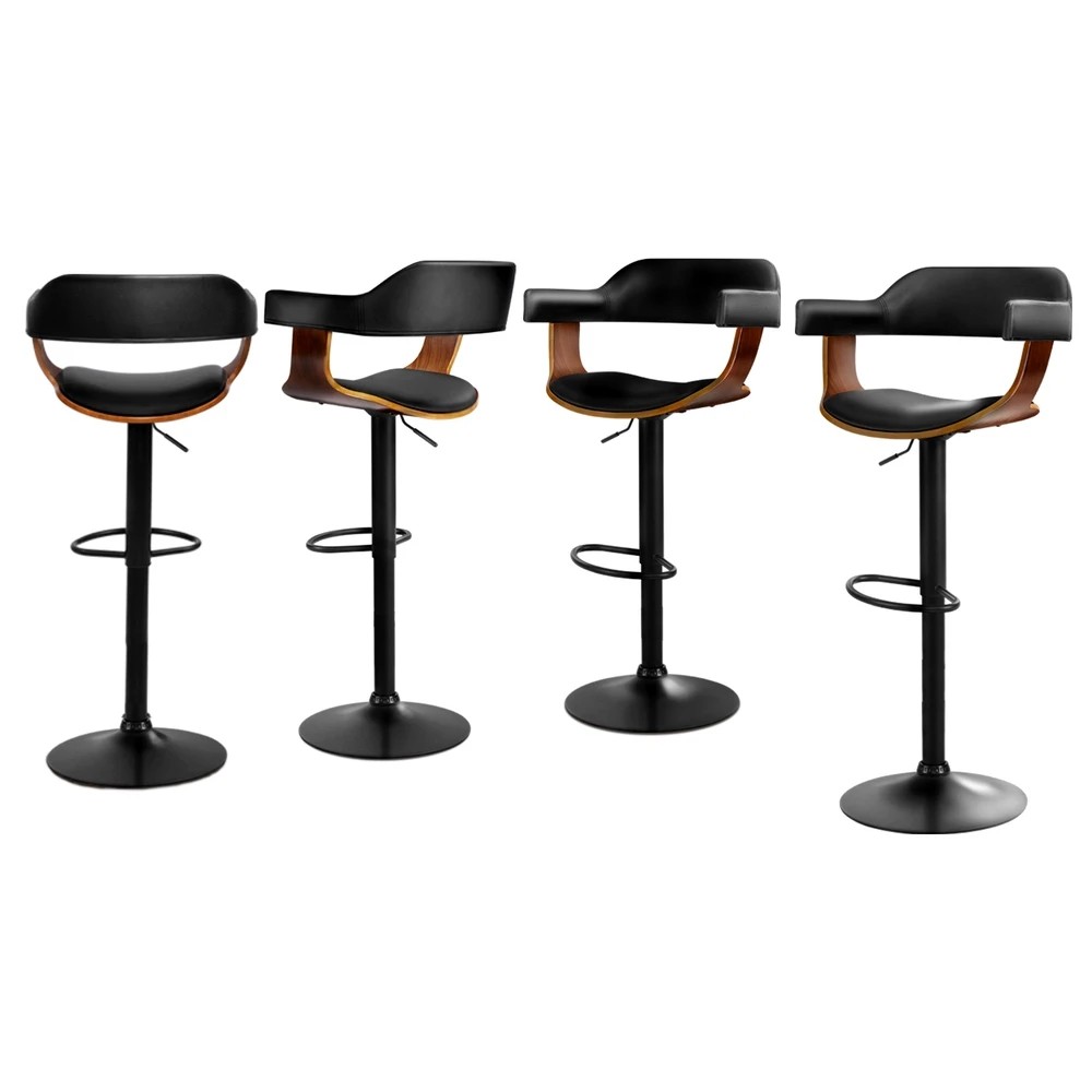 1 Artiss 4x Bar Stools Gas Lift Leather w/Armrest All - Black, 1 of 5
