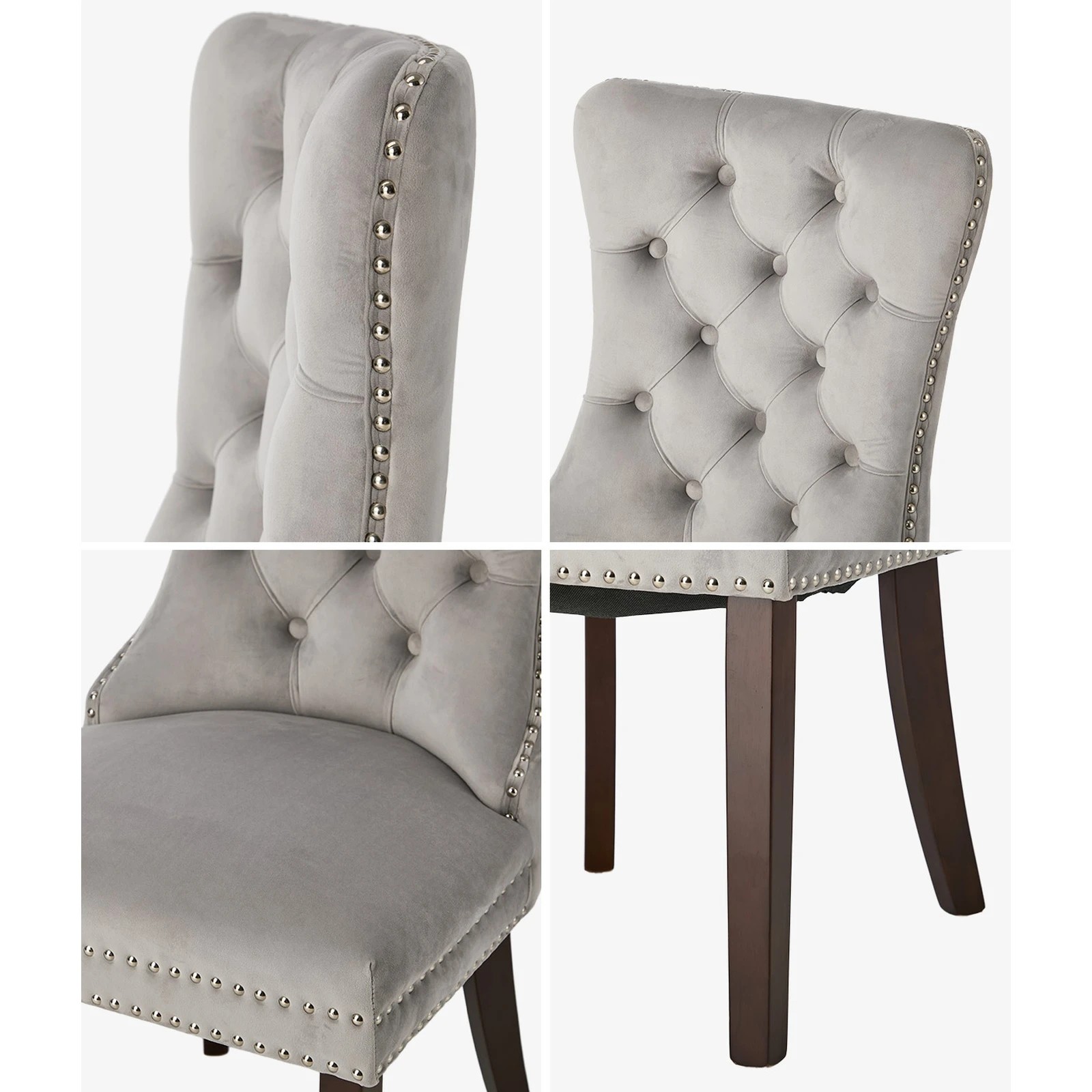 5 Oikiture 2x Velvet Dining Chairs Upholstered French Provincial Tufted Light - Grey, 5 of 10