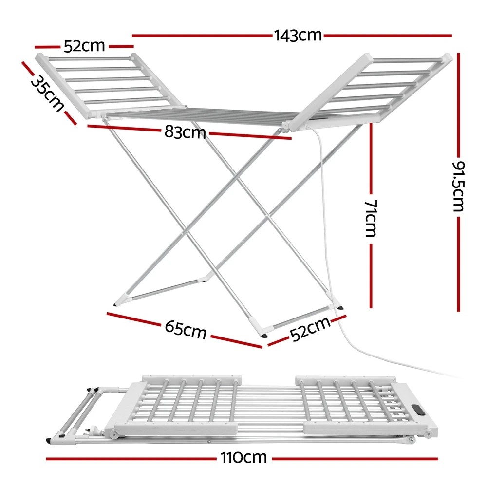 2 Devanti Foldable Electric Heated Towel Rail Rack with 24H Timer - Silver, 2 of 6
