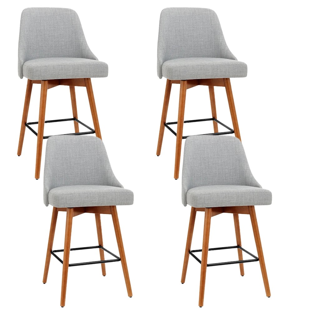 1 Artiss 4x Bar Stools Swivel Seat Wooden - Grey, 1 of 6