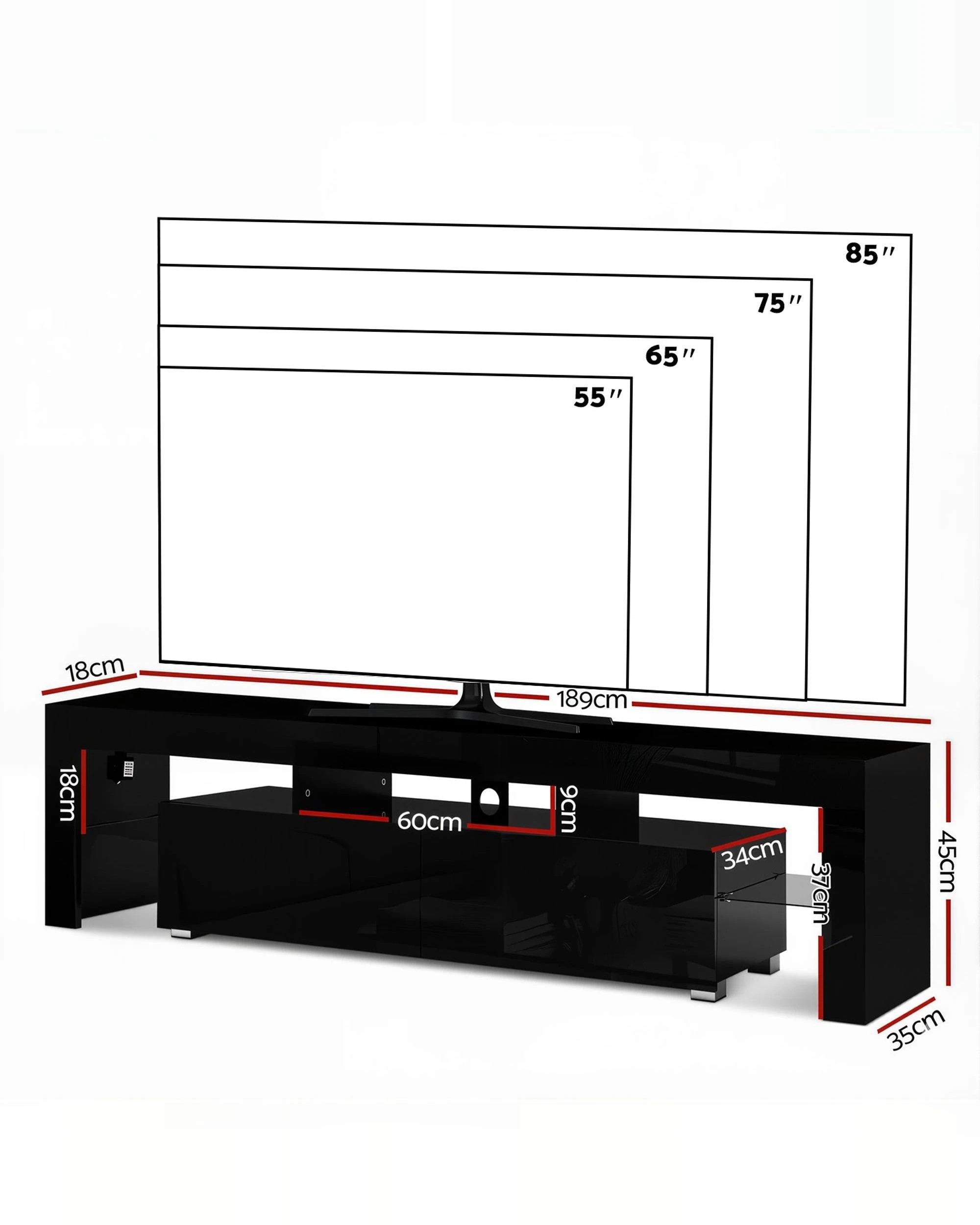 7 Artiss Entertainment Unit Tv Cabinet Led 189cm
 - Black, 7 of 8
