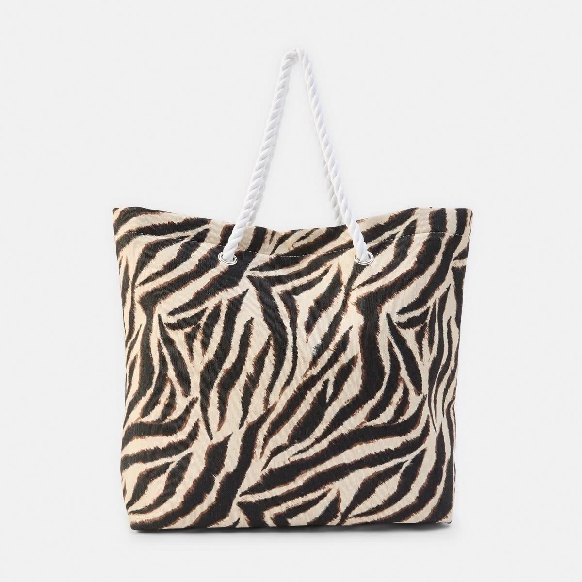 1 Rope Canvas Beach Bag ZEBRA BONE BEIGE, 1 of 5
