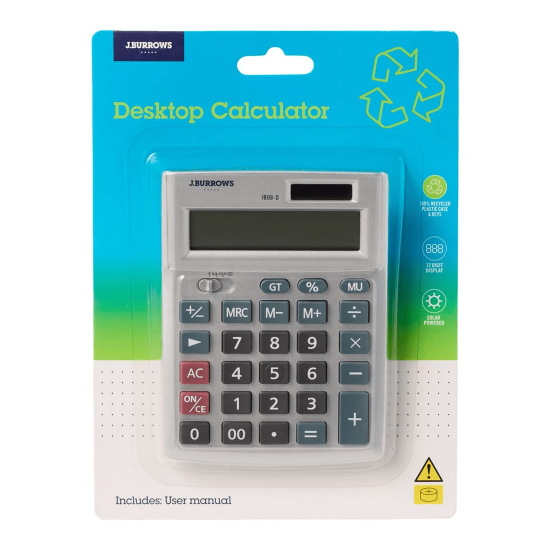 2 J.Burrows Desktop 12 Digit Calculator Silver, 2 of 4
