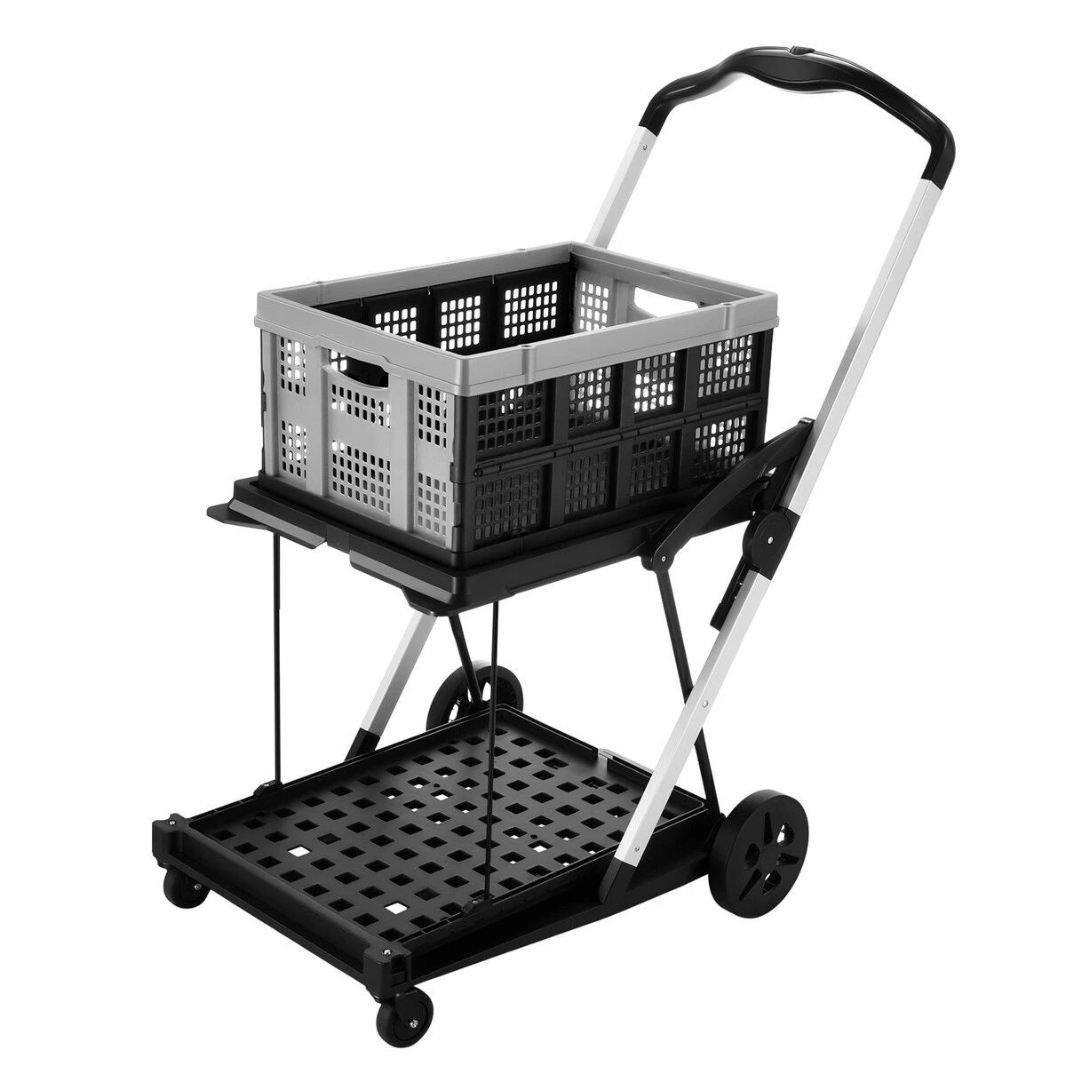 1 AUSWAY Folding Trolley Cart Push Dolly Collapsible Hand Truck Utility Shopping, 1 of 3