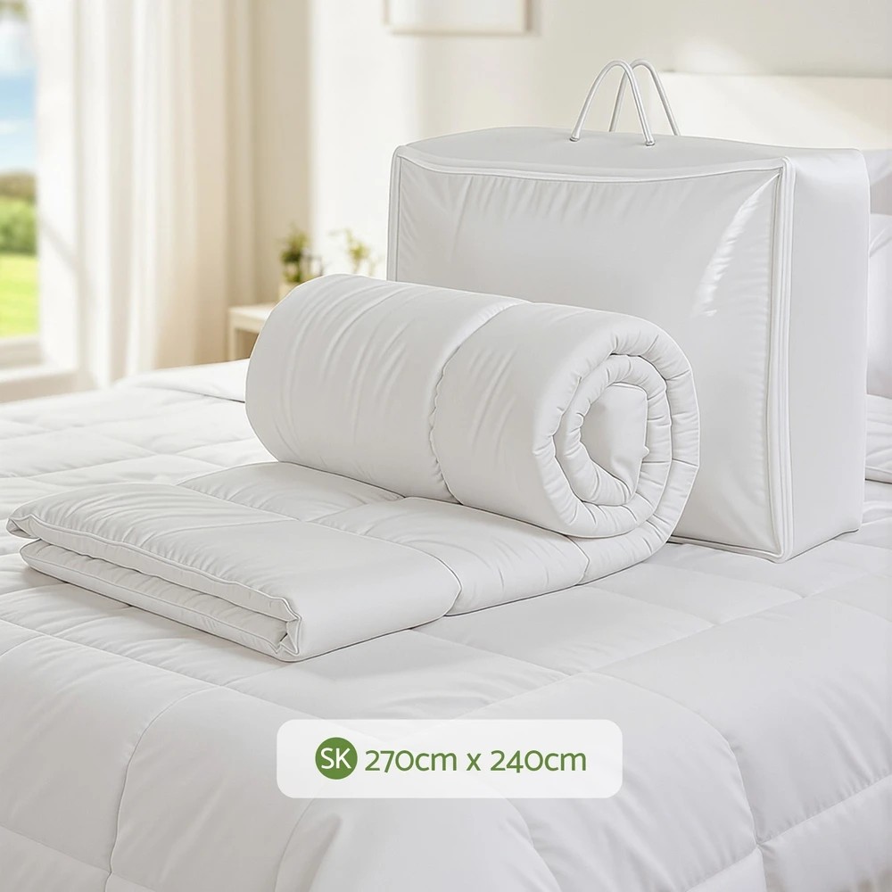 2 Giselle Bedding 200GSM Bamboo Quilt Summer Quilts All Season Doona Duvet Lightweight - Super King Bed - White, 2 of 9