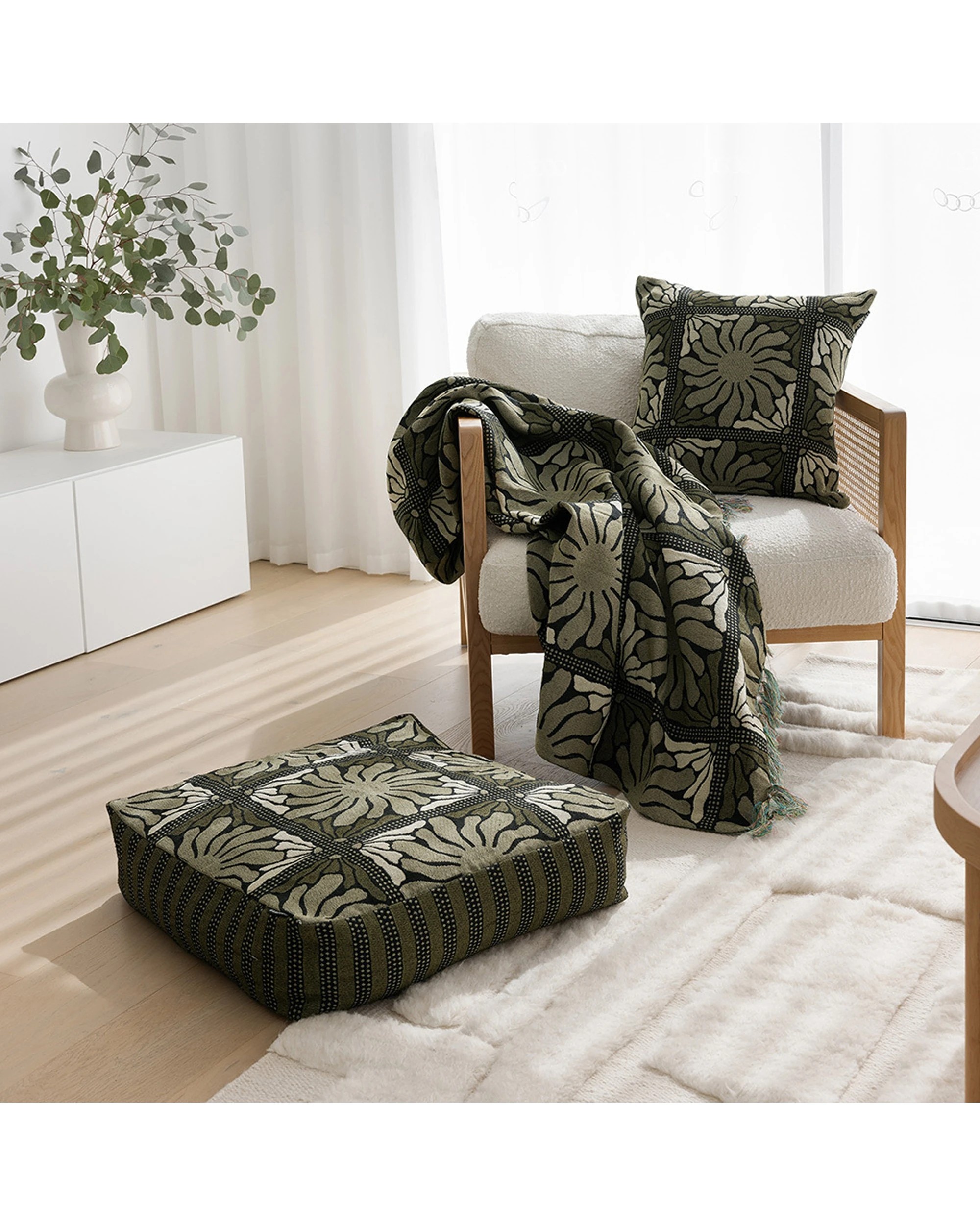 5 Bambury Zinnia Poly/Cotton Throw Blanket Moss 130x180cm - Green, 5 of 5