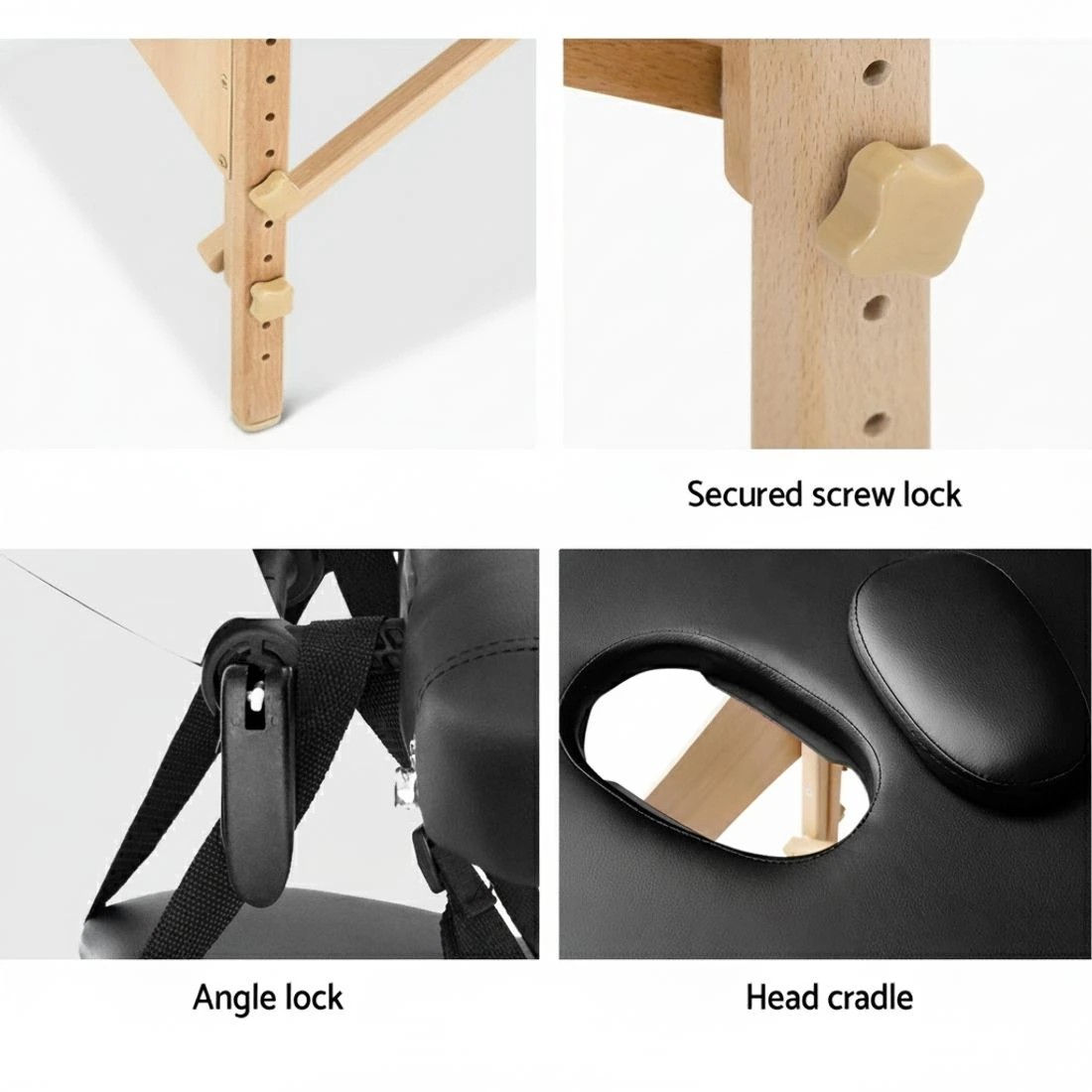 7 Zenses Massage Table 75cm Portable 3 Fold Wooden Beauty Bed - Black, 7 of 7