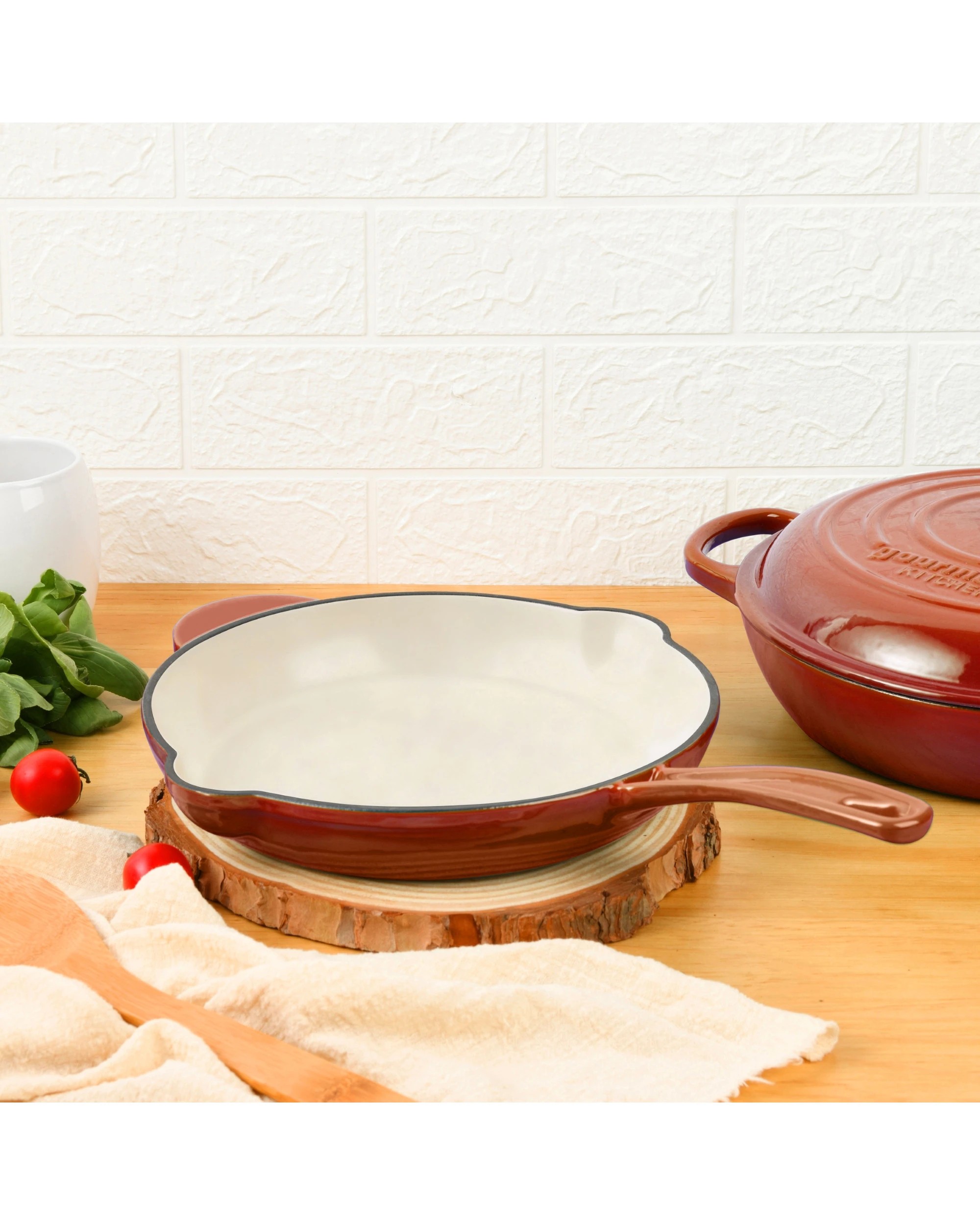 8 Gourmet Kitchen Enamelled Cast Iron Fry Pan 26cm - Black Cherry Red, 8 of 8