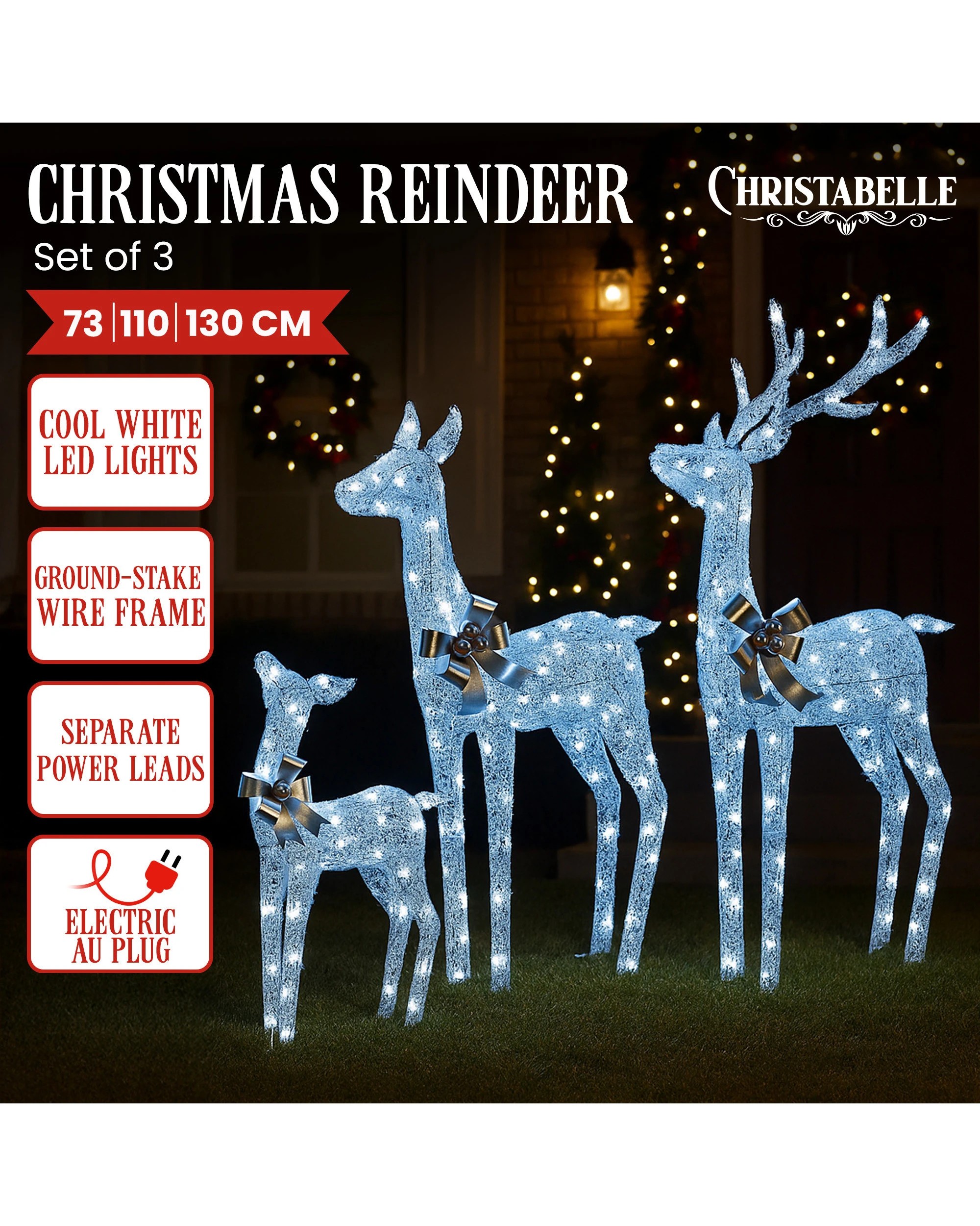 9 Christabelle Christmas Reindeer Display Set 3 Indoor Outdoor Decorations Acrylic Beads Cool White Led Lights Silver, 9 of 9