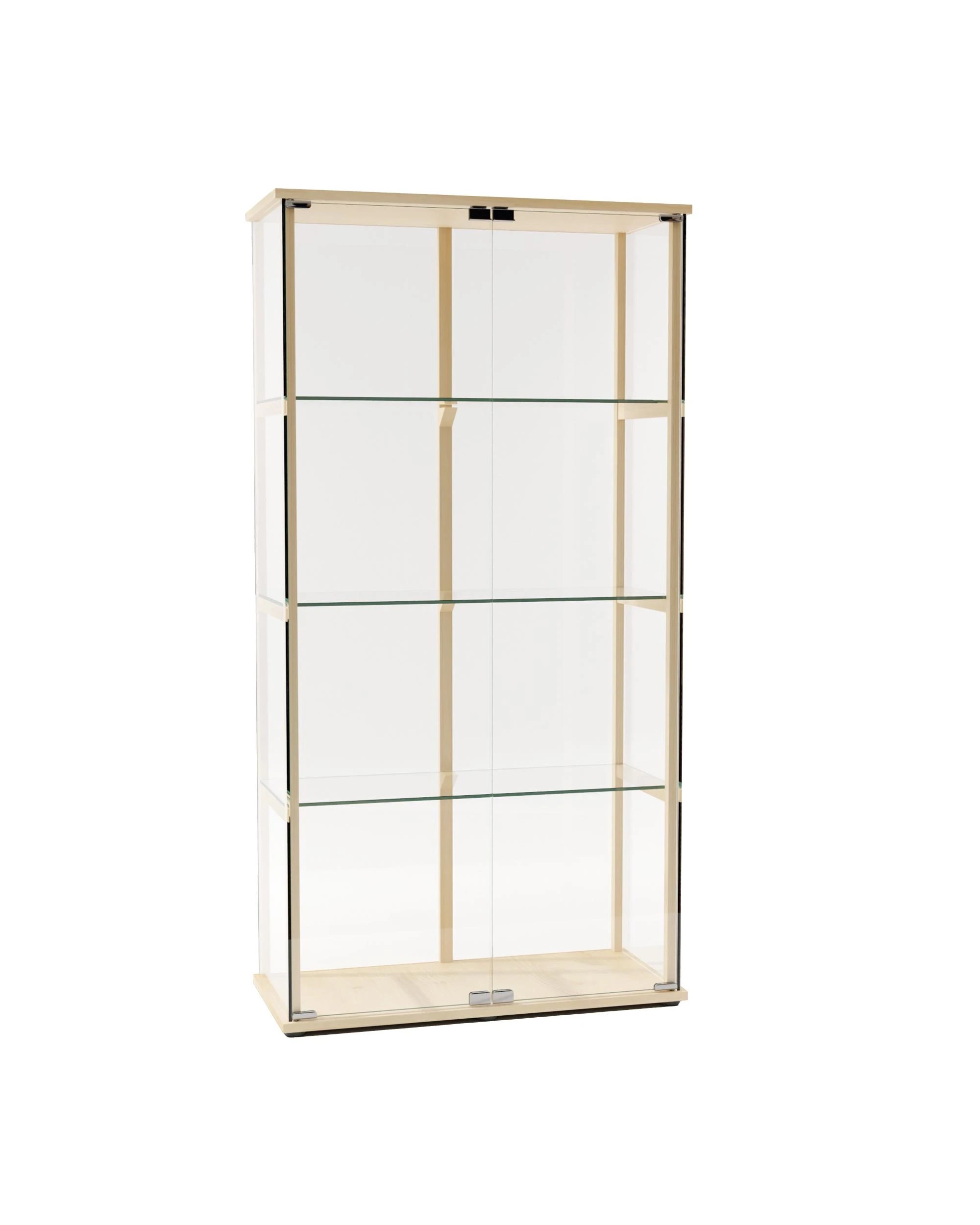 1 Kodu Glass Display 4 Tier Cabinet Trophy Display Storage Shelf 2 Door Beech - Natural, 1 of 7