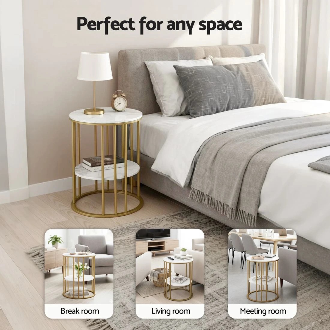 7 Artiss Coffee Table 2-Tier Round Marble Effect &Gold - Multi, 7 of 7