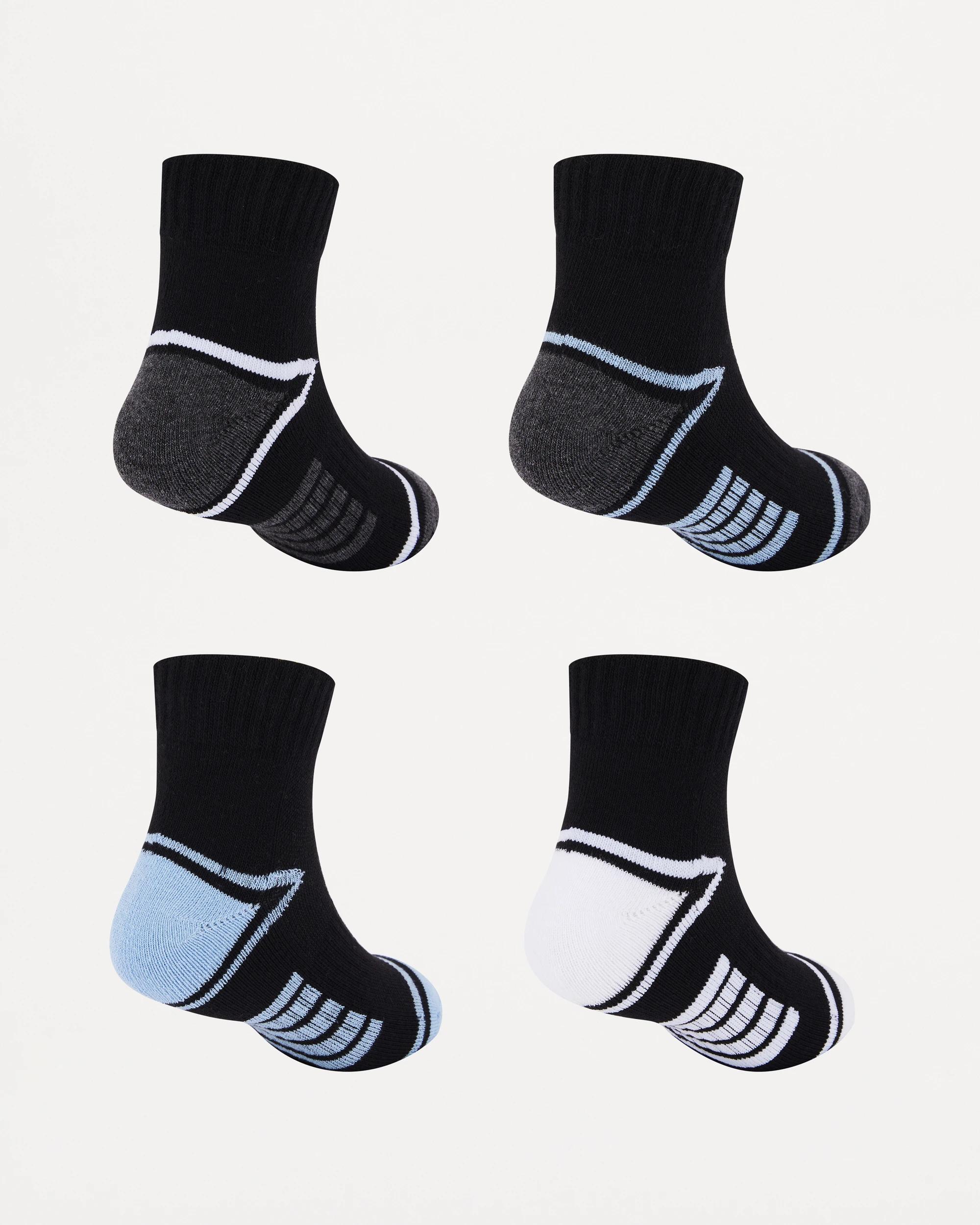 2 4 Pack Active Kids Quarter Crew Socks Black/blue, 2 of 3