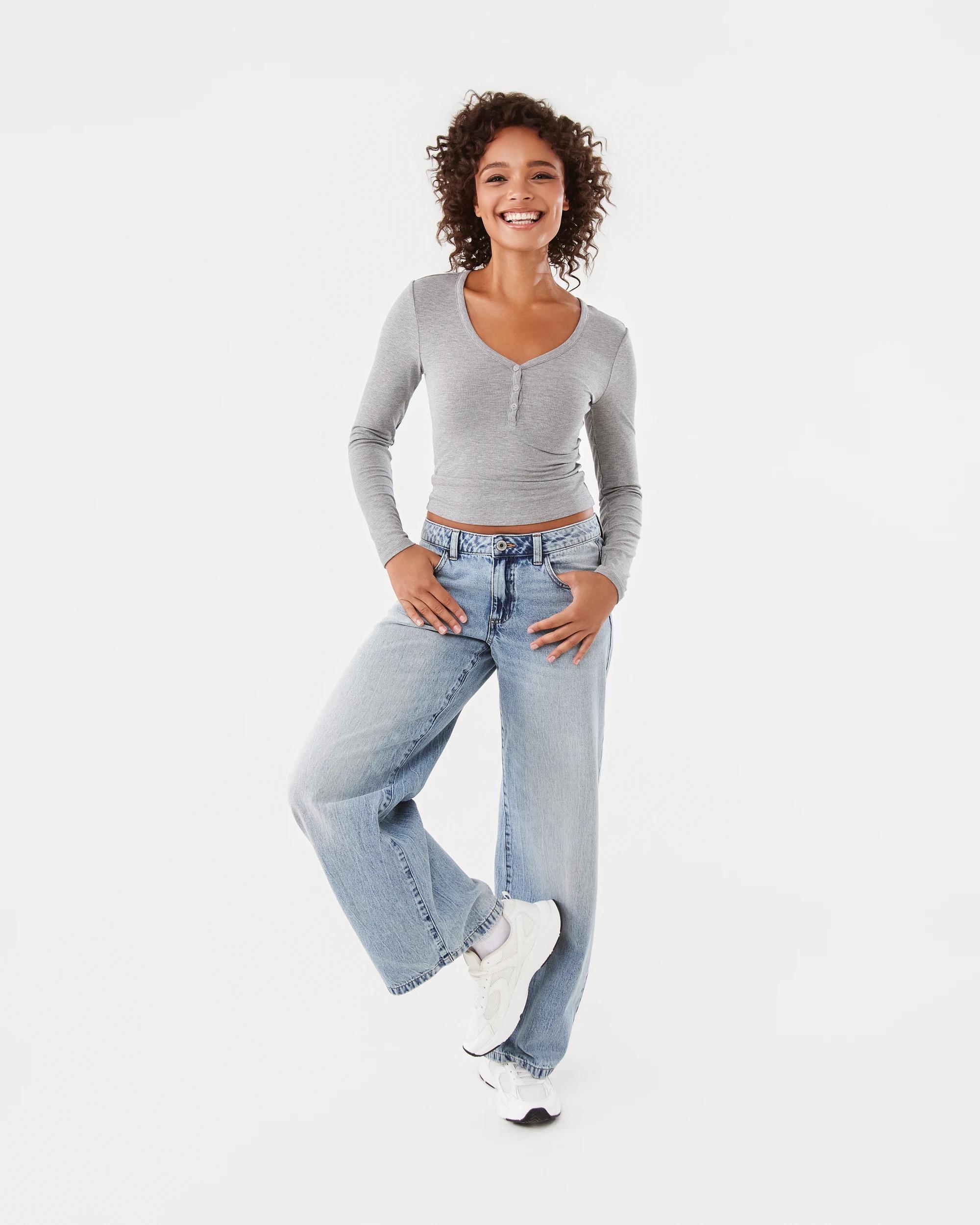 2 Long Sleeve Henley Top Grey Marle, 2 of 7