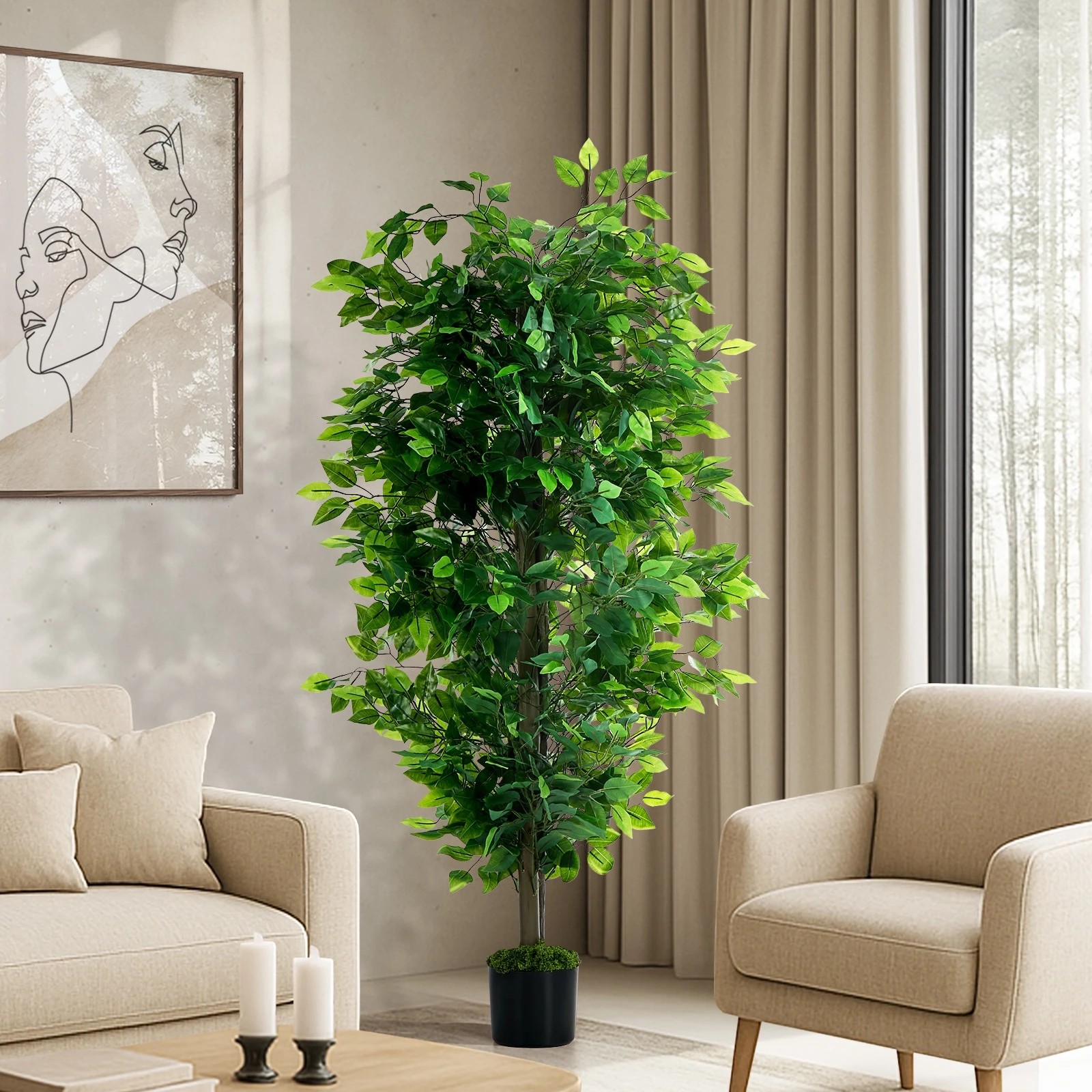 3 Livsip 150cm Artificial Ficus Tree Realistic Potted Faux Plant Home Decor, 3 of 8