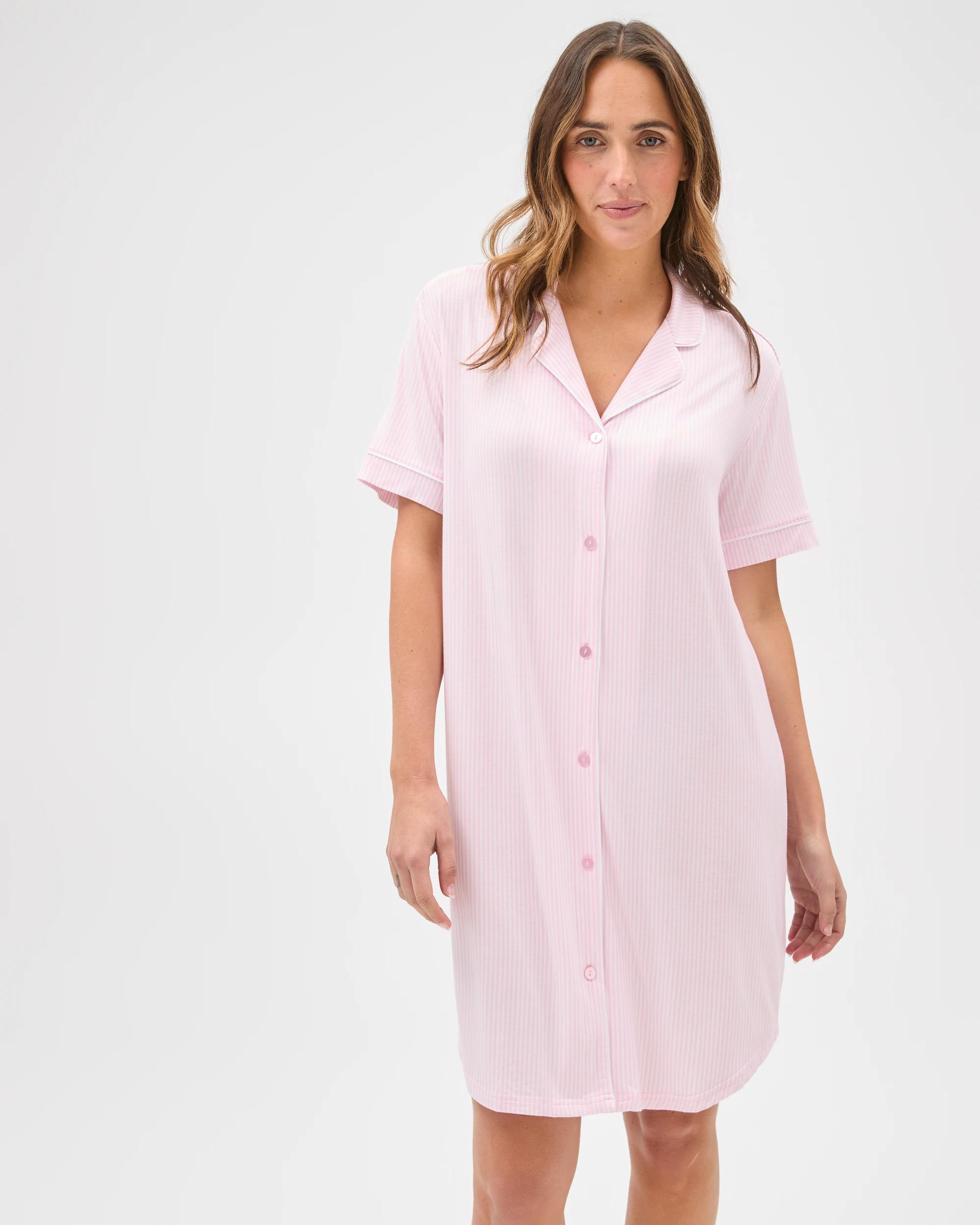 3 Target Woman Bamboo Short Sleeve Nightshirt PINK STRIPE, 3 of 6
