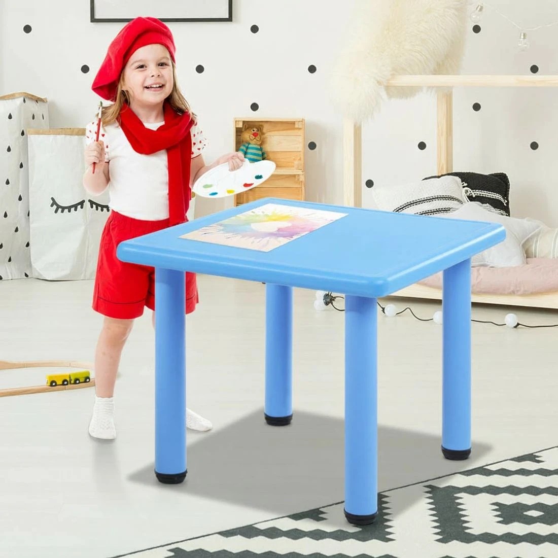 8 Keezi Kids Table Plastic Square Activity Study Desk 60X60CM - Blue, 8 of 8
