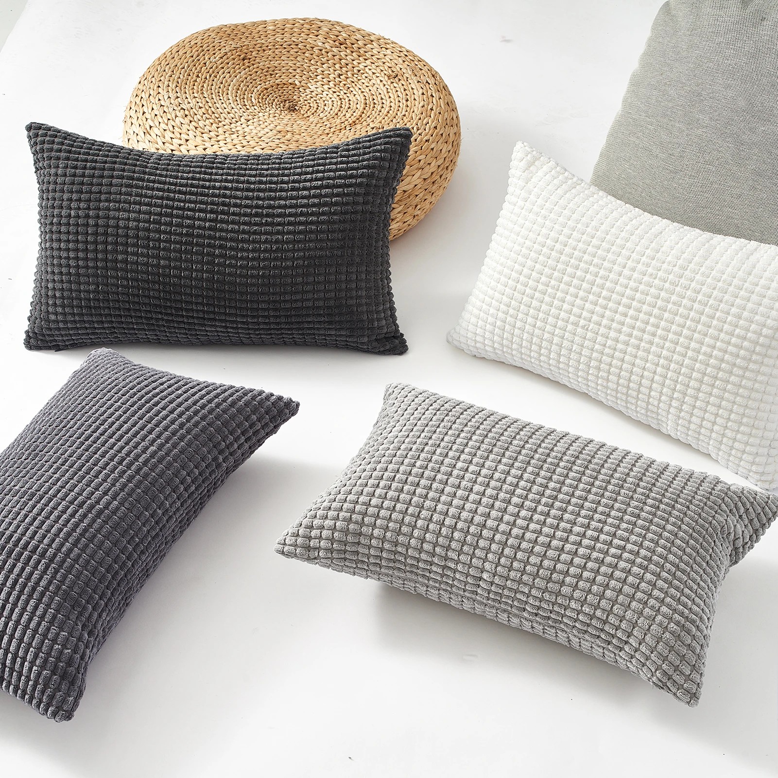 4 Gioia Casa 4-Pack Corduroy Corn Grain Inspired Cushion Covers 30x50cm - Grey, 4 of 4