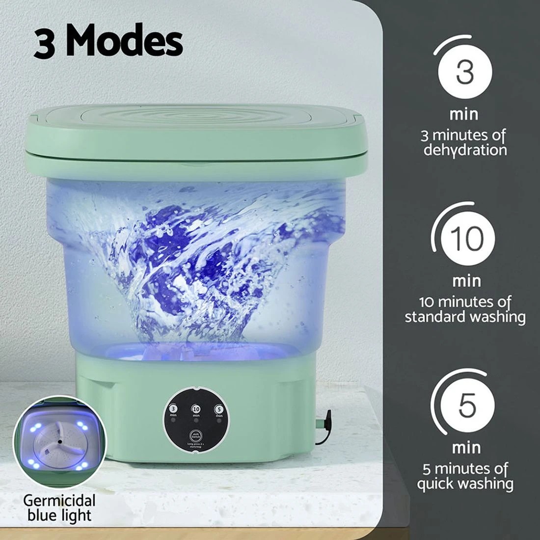4 Devanti Portable Washing Machine 8L Green - Green, 4 of 6