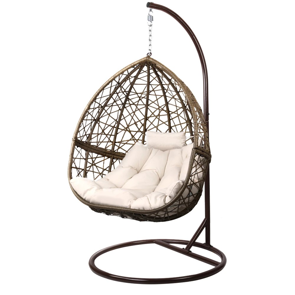 1 Gardeon Outdoor Egg Swing Chair Wicker Rattan Furniture Pod Stand Cushion - Beige, 1 of 6