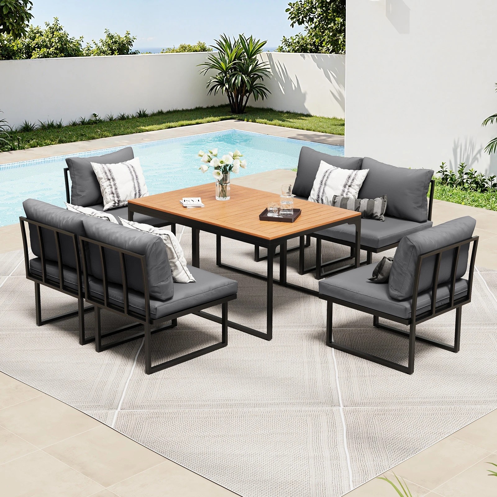 3 Livsip 6 Seater Outdoor Dining Sofa Set Lounge Furniture with Cushions - Multi, 3 of 8