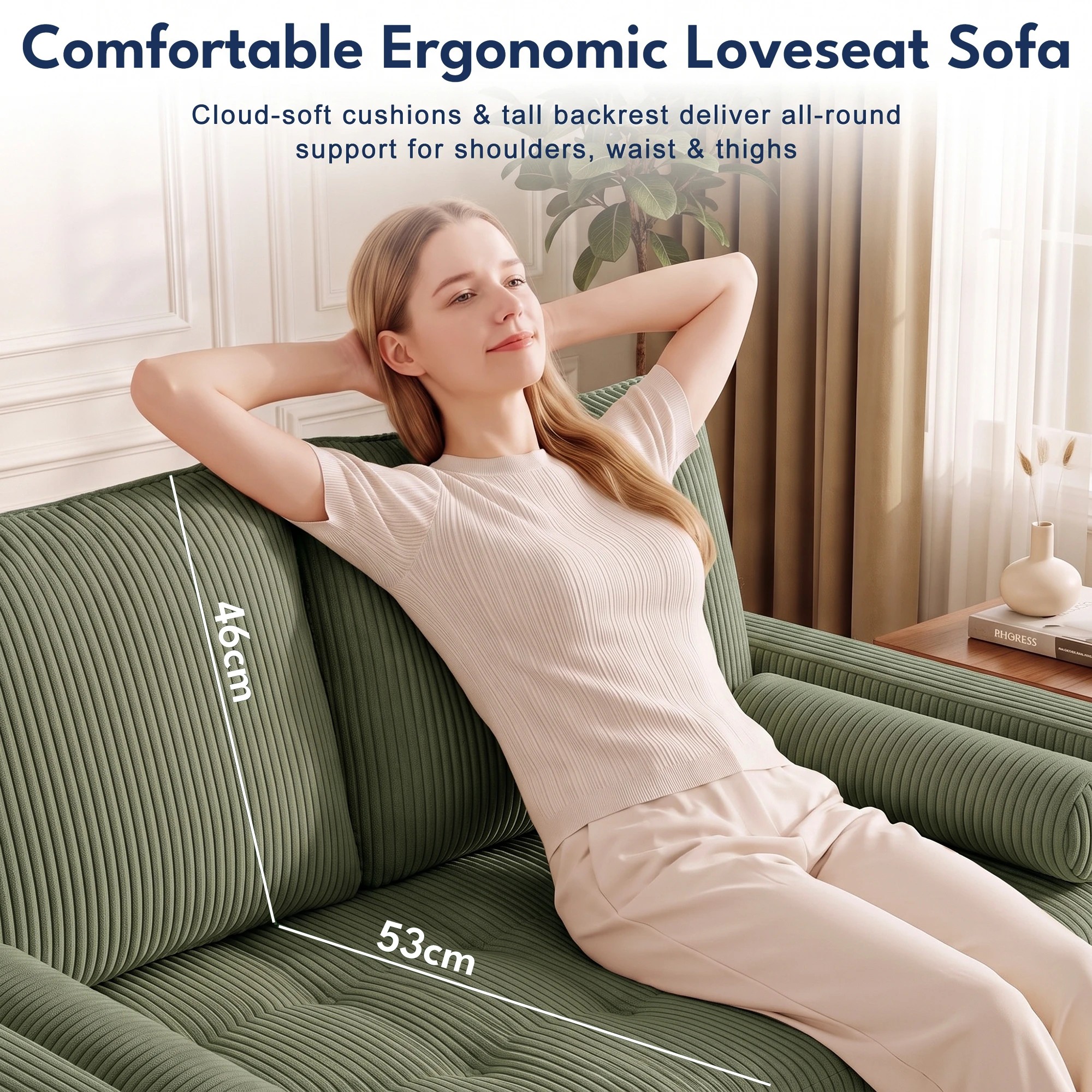 3 Advwin 121CM 2 Seater Loveseat Sofa Compact Corduroy Couch with Tufted Seat Cushion and Side Storage Pockets - Green, 3 of 8