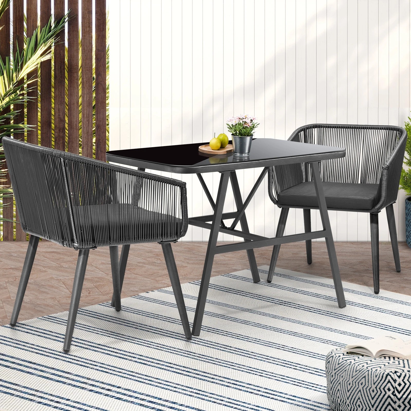 9 Livsip Outdoor Dining Setting 3 Piece Lounge Patio Furniture Table Chairs Set - Grey, 9 of 9