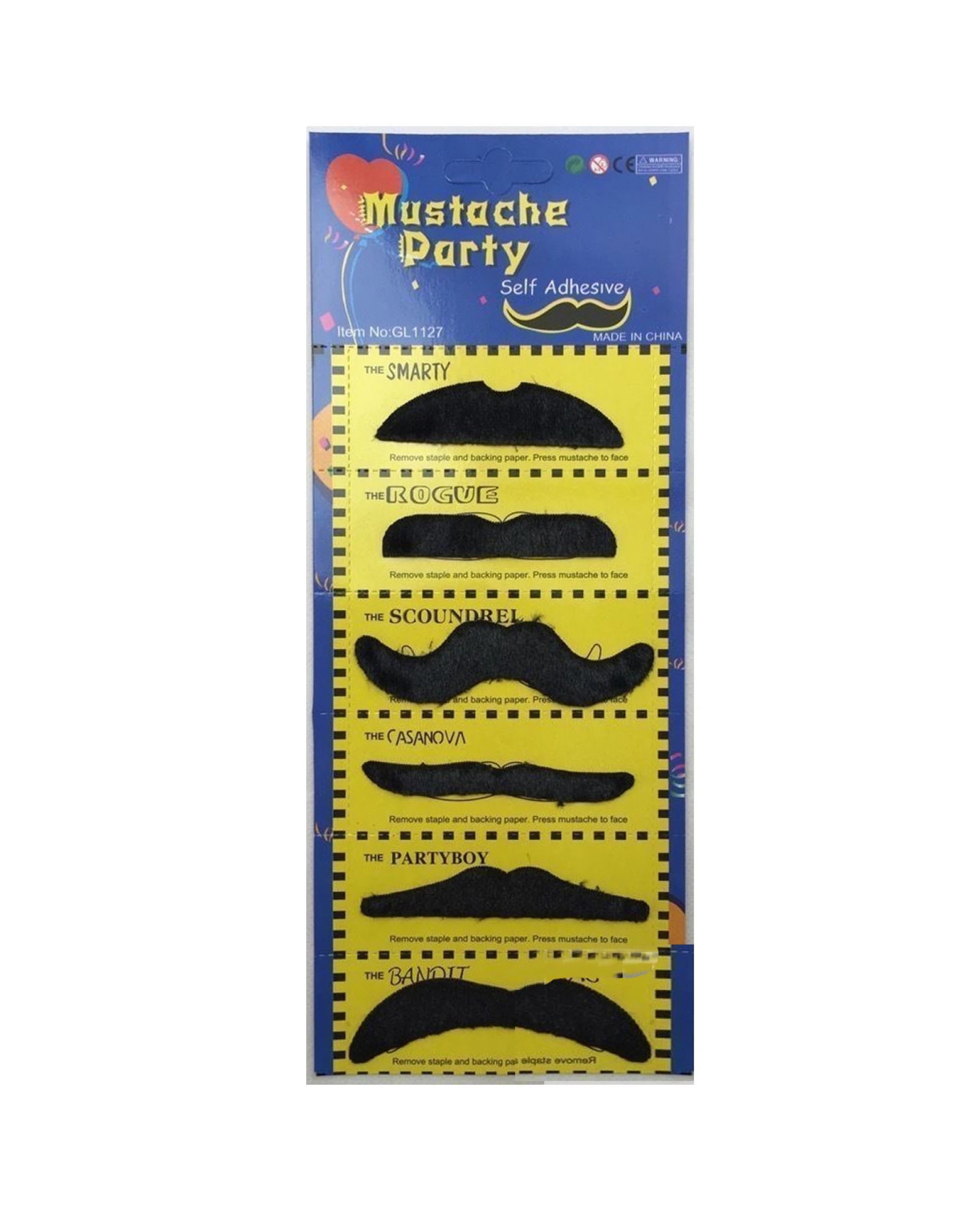 2 Partyrama Black Stick On Party Moustaches Pack of 6 - One Size, 2 of 2