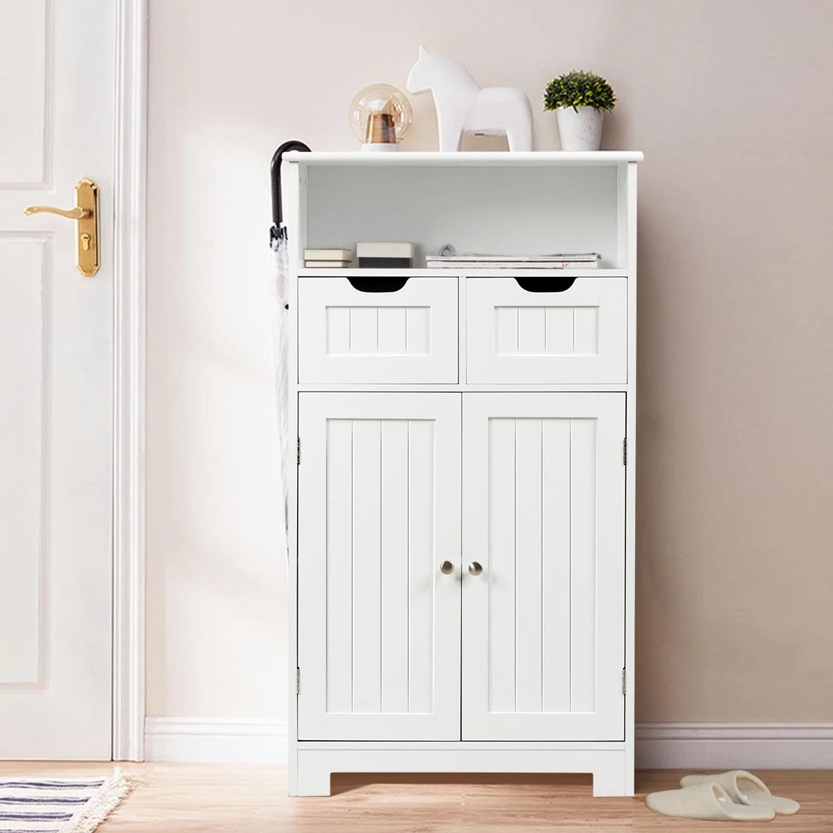 4 Costway Bathroom Floor Cabinet Toilet Storage Cupboard Wooden Laundry Organizer, 4 of 4