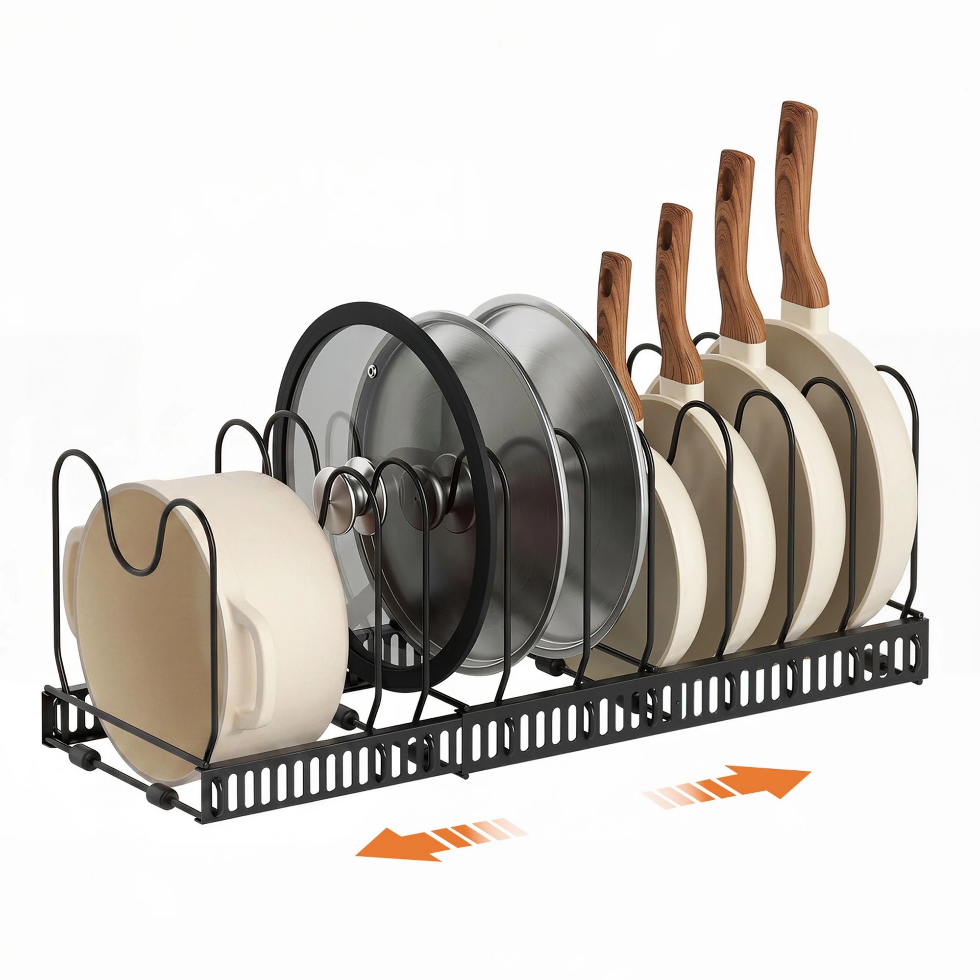 1 Artiss Expandable Pots and Pans Organizer Rack Cookware Holder Kitchen Cabinet Rack - Black, 1 of 7