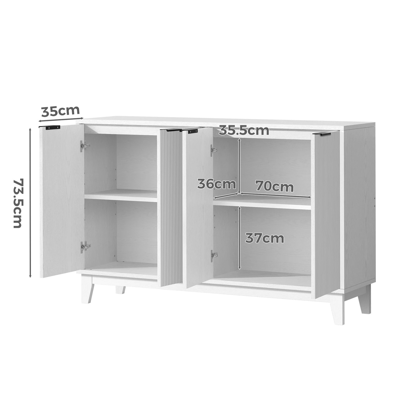 4 Alfordson Buffet Sideboard Storage Cabinet Cupboard Kitchen Hallway Pantry - White, 4 of 4