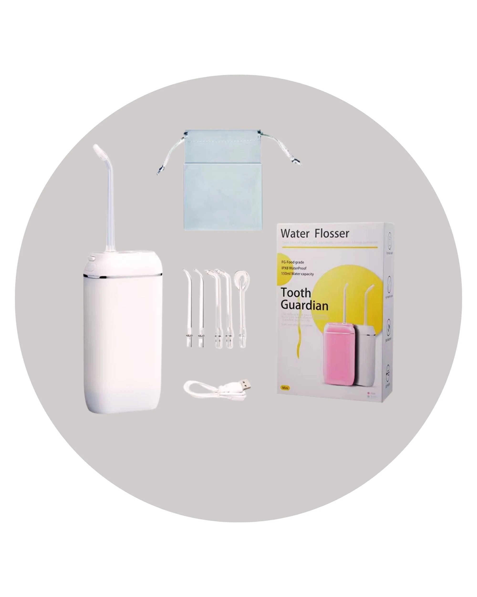 3 Orku Mini Cordless Water Flosser Oral Irrigator White - 5 Nozzles, 3 of 3