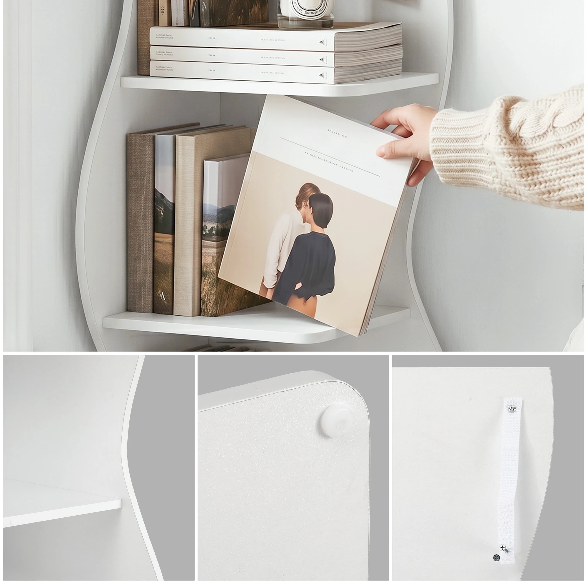 7 Artiss 5-Tier Bookshelf Corner Shelf S-shaped Storage Rack - White, 7 of 8