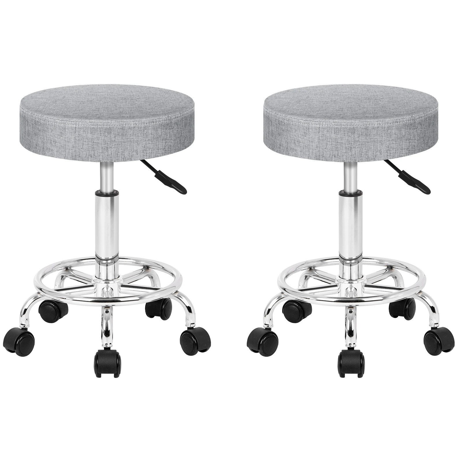 1 Alfordson 2x Salon Stool Round Swivel Barber Hair Dress Chair - Light Grey, 1 of 10