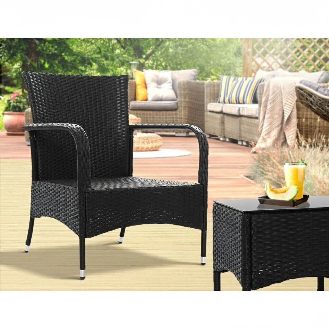 4 Gardeon 3PC Outdoor Bistro Set Patio Furniture Wicker Setting Chairs Table Luca - Black, 4 of 6