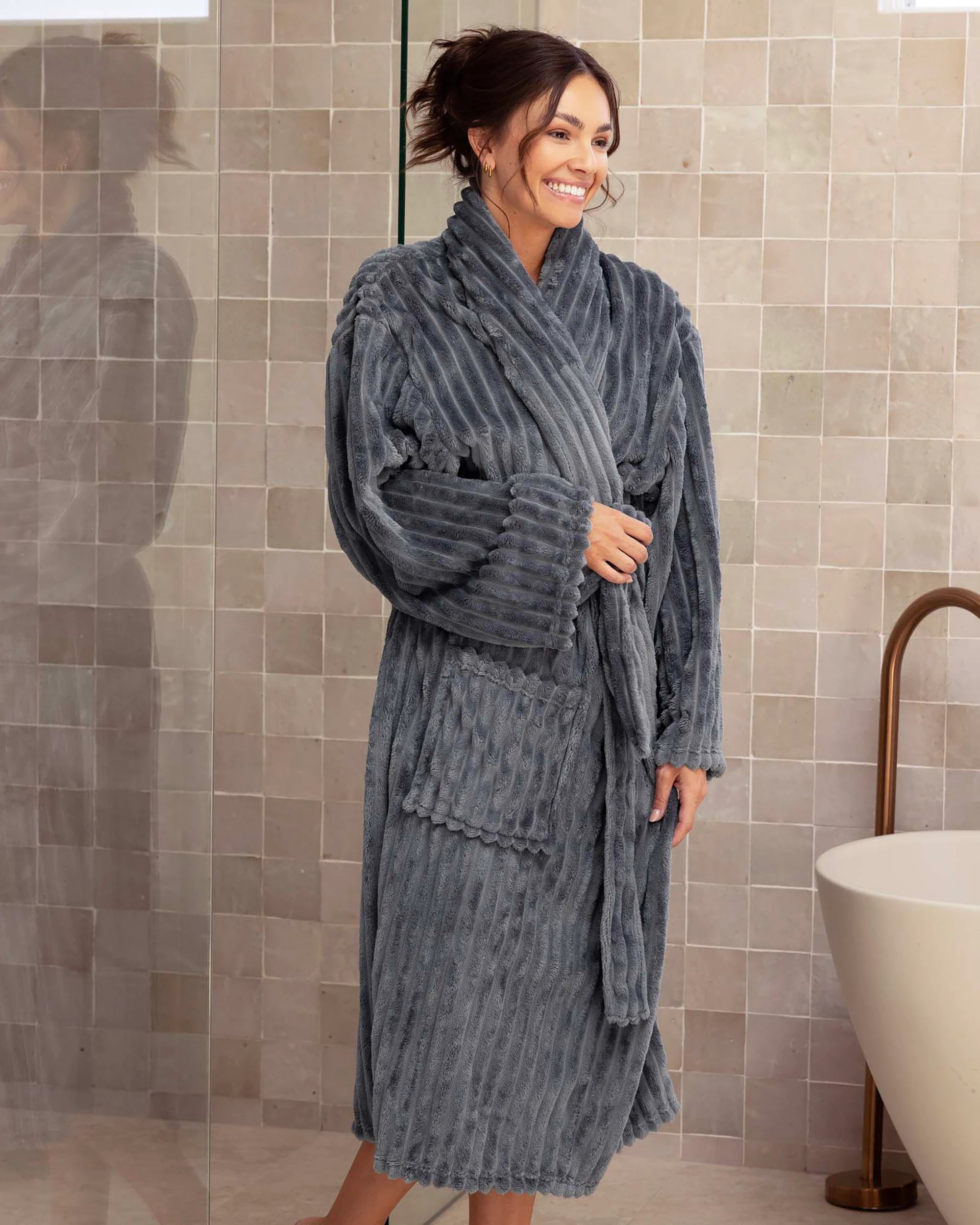 2 Bambury Channel Plush Velour Striped Fleece Robe Small/Medium Steel - Grey, 2 of 4