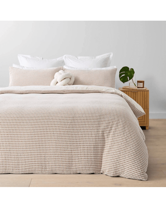 Dakota Cotton Quilt Cover Set - Queen Bed, Tan