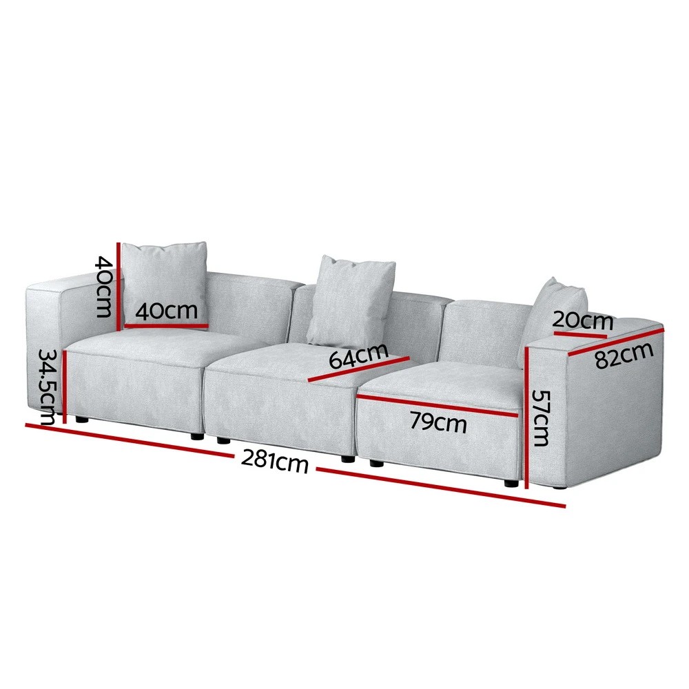 2 Artiss Modular Sofa Chaise Set 3-Seater - Grey, 2 of 6