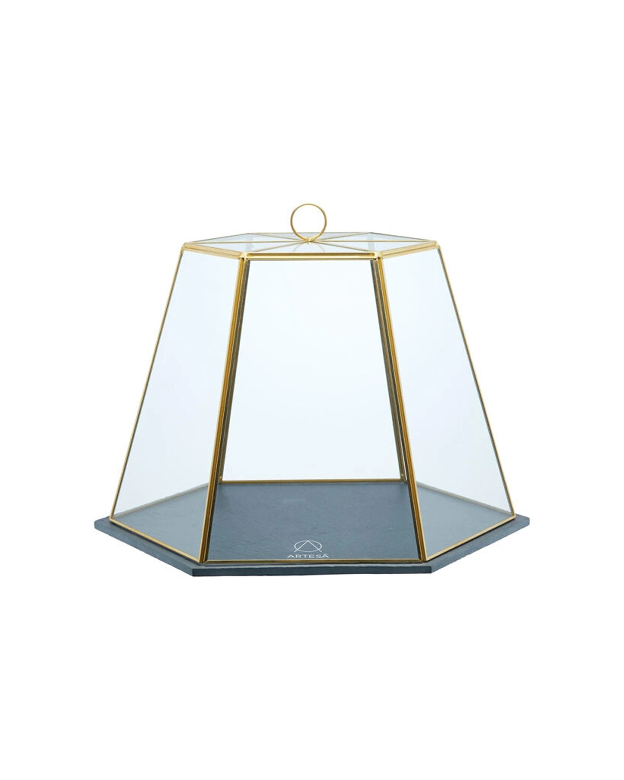 1 Artesa Glass Hexagonal Serving Cloche With Slate Base - Clear, 1 of 4