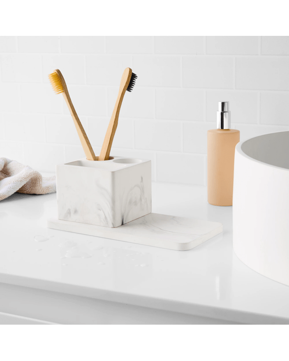 Marble Look Toothbrush Holder and Tray