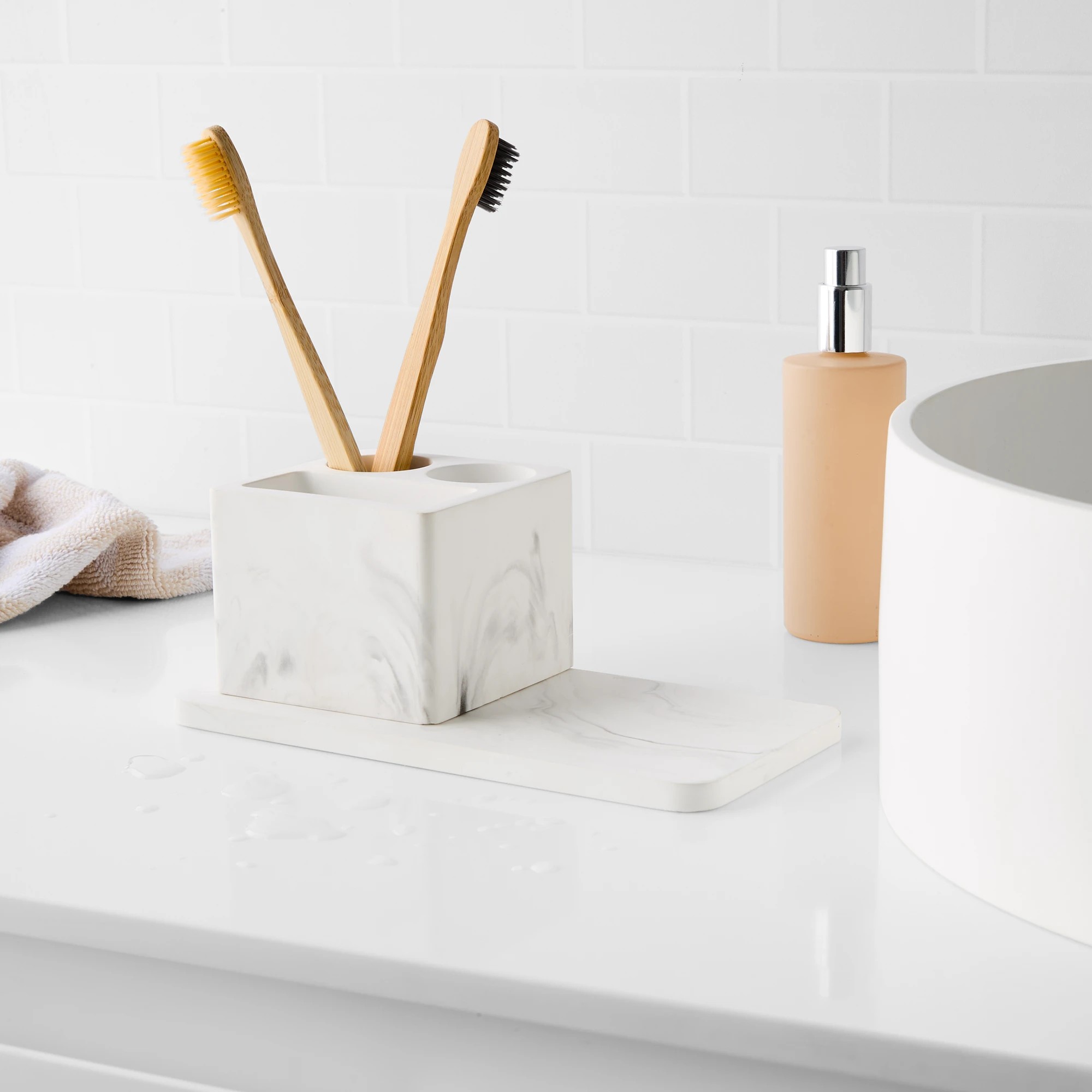 1 Marble Look Toothbrush Holder and Tray, 1 of 8