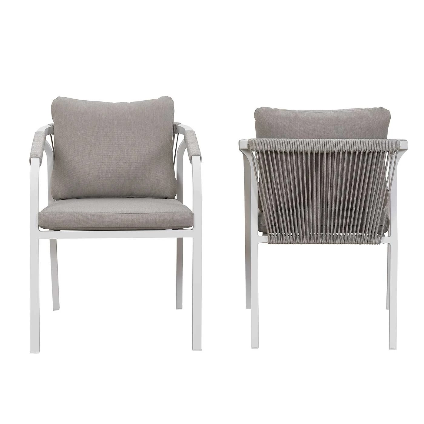 9 Moda Living La Perouse White Aluminium Outdoor Dining Chairs with Arms - Light Beige Rope and Cushion (Set of 2) - White, 9 of 10